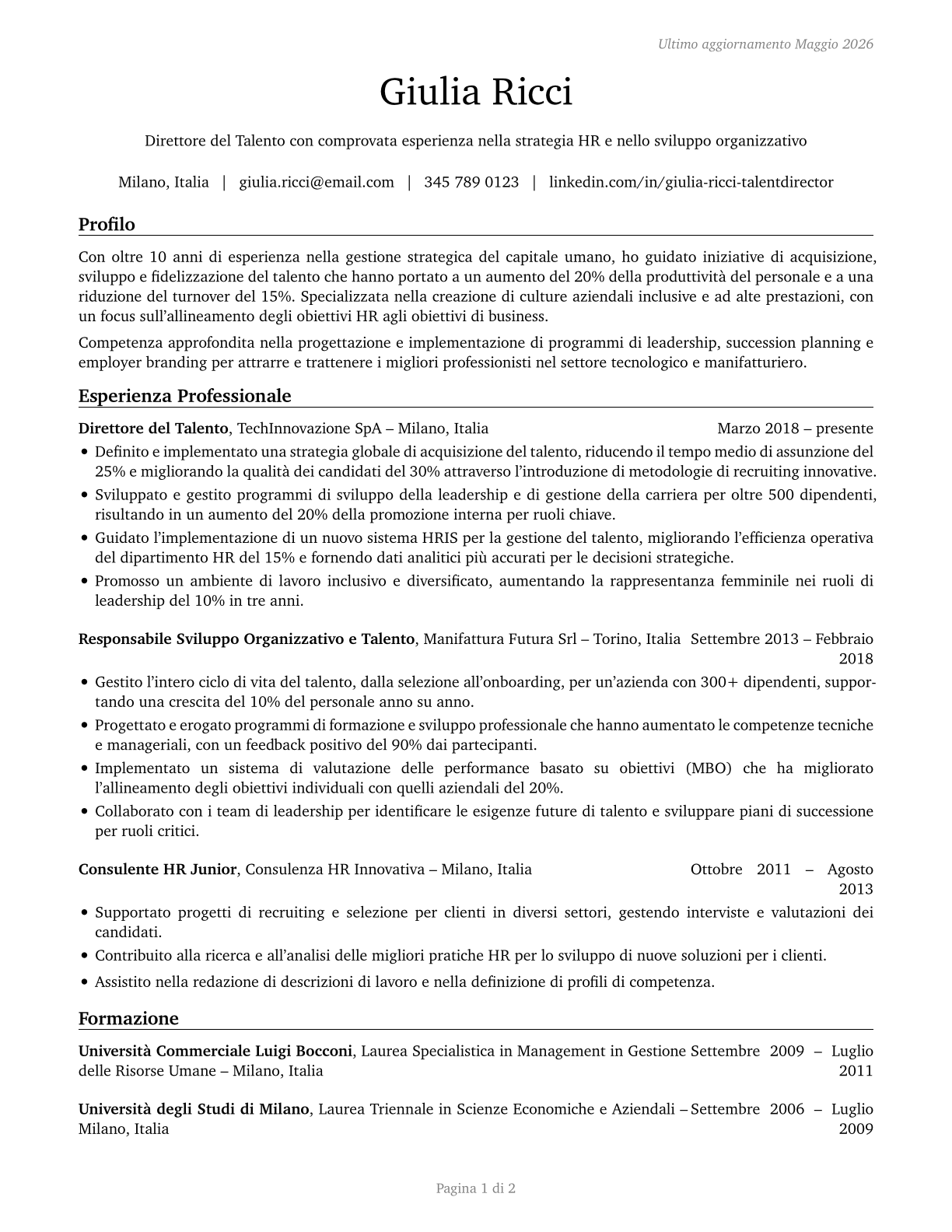 Talent Directors CV in Italian — page 1