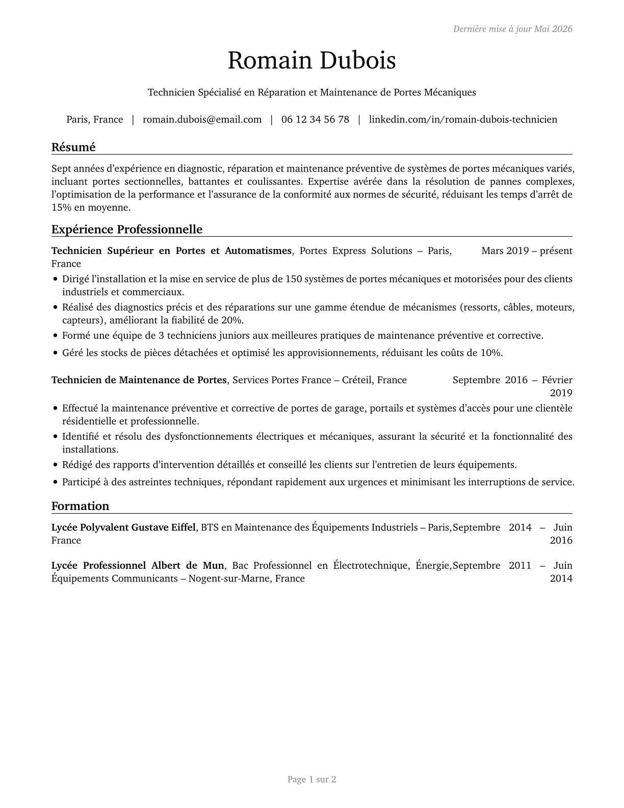 Mechanical Door Repairers CV in French — page 1