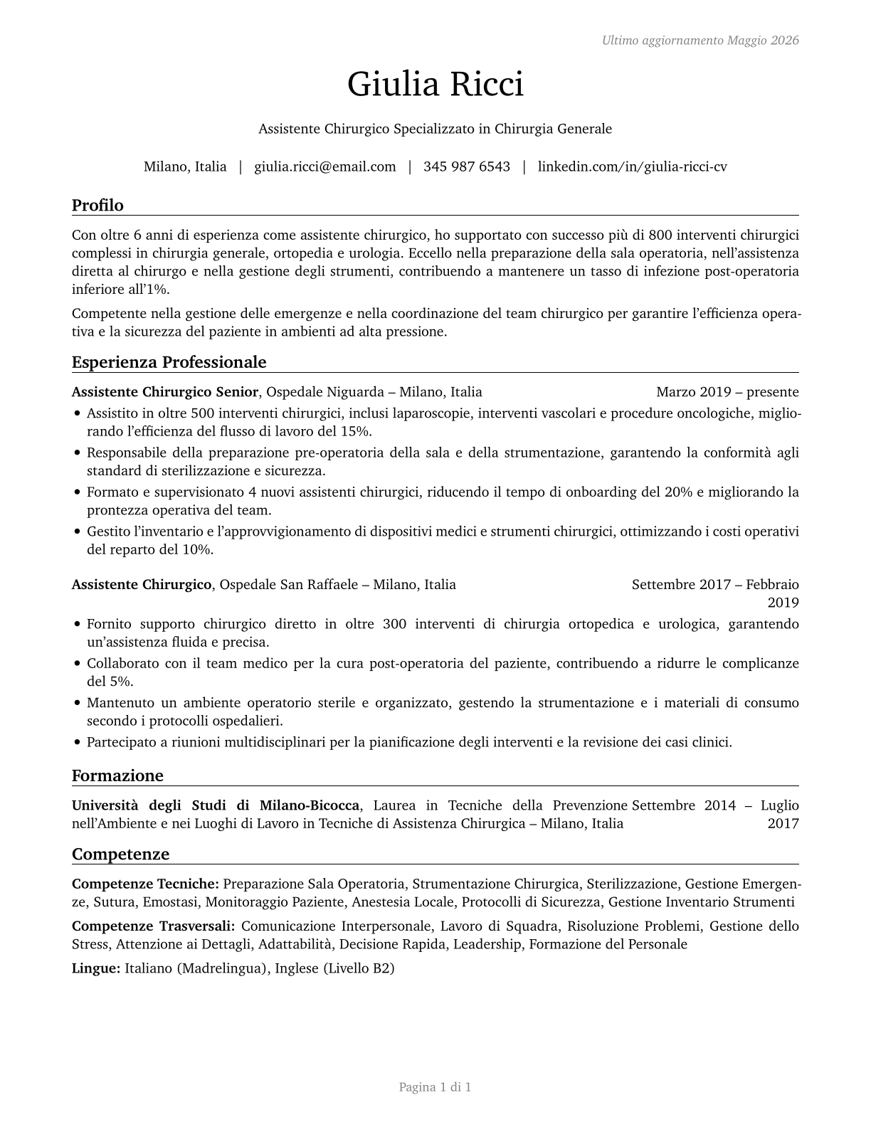 Surgical Assistants CV in Italian — page 1