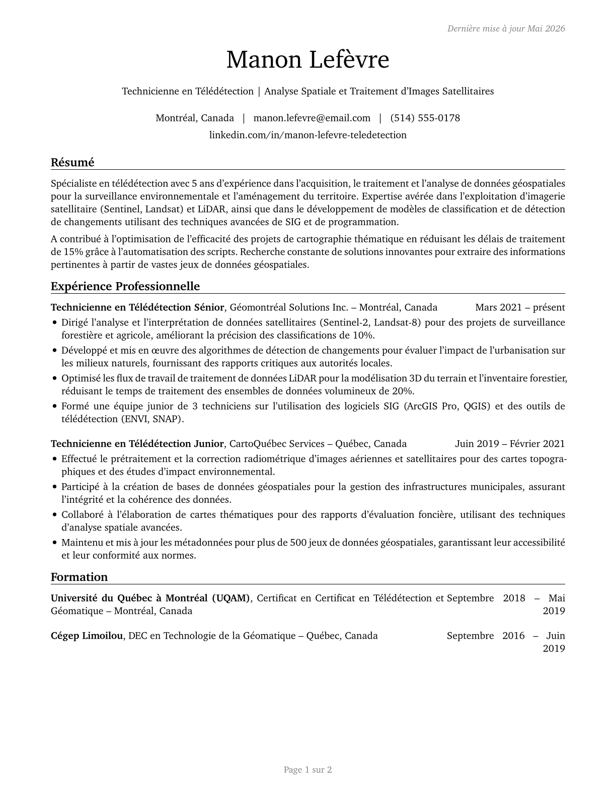 Remote Sensing Technicians CV in French — page 1