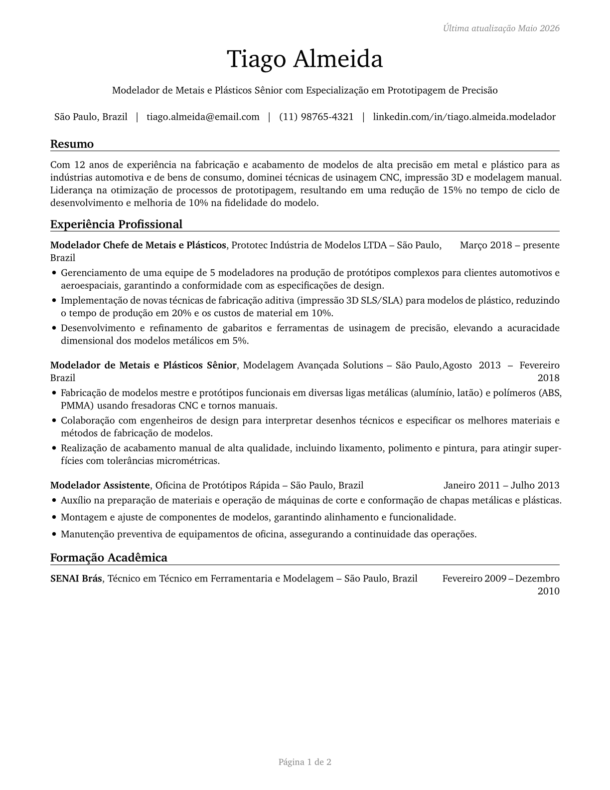 Model Makers, Metal and Plastic CV in Portuguese — page 1