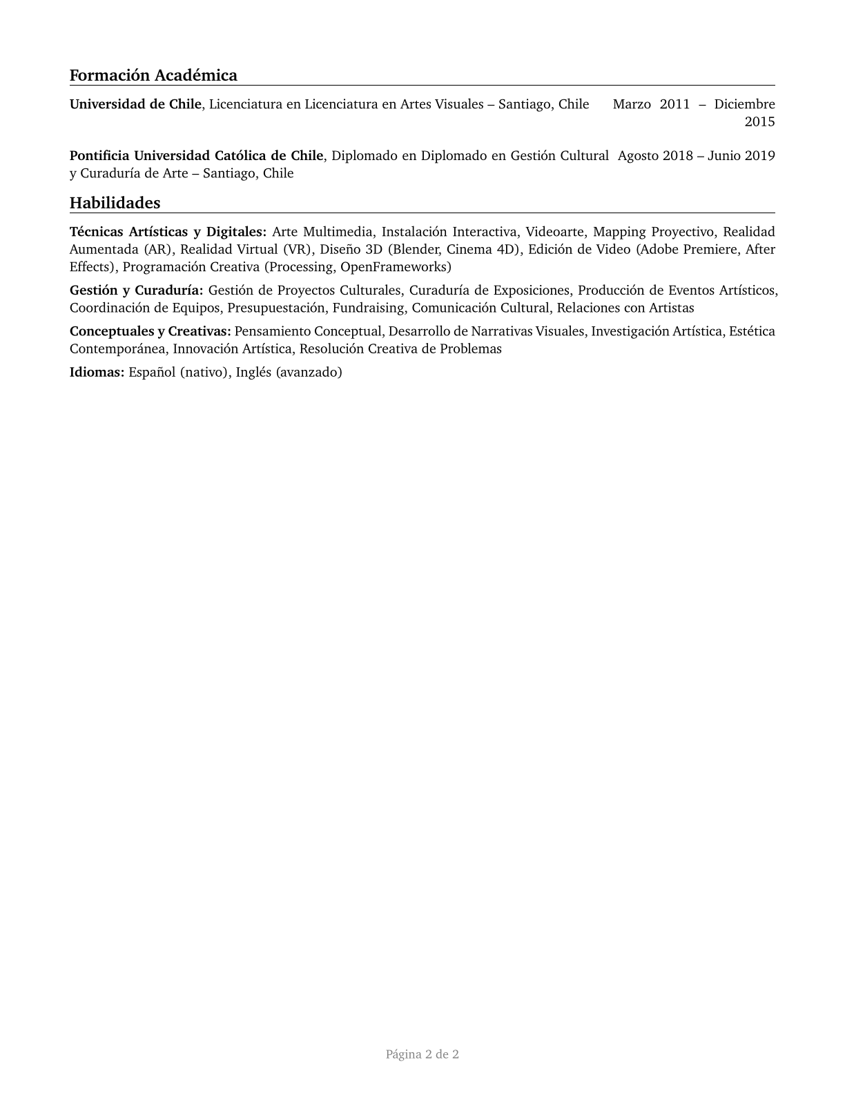 Artists and Related Workers, All Other CV in Spanish — page 2