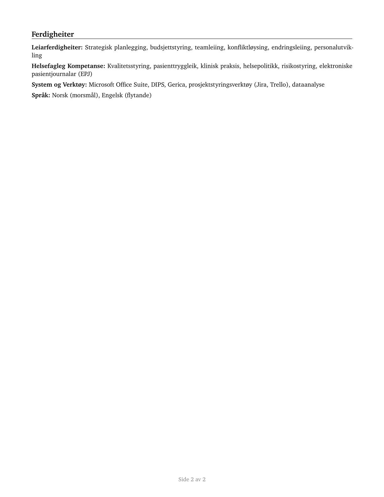 Medical and Health Services Managers CV in Norwegian_nynorsk — page 2