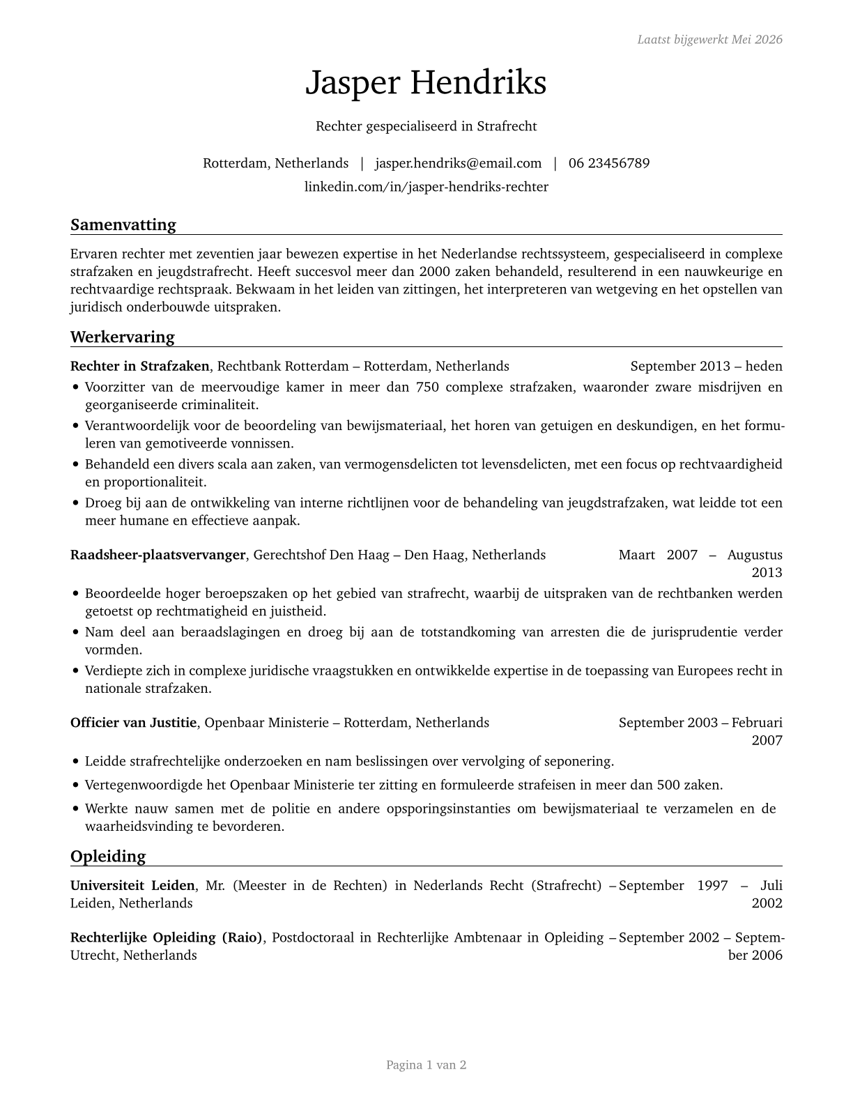 Judges, Magistrate Judges, and Magistrates CV in Dutch — page 1