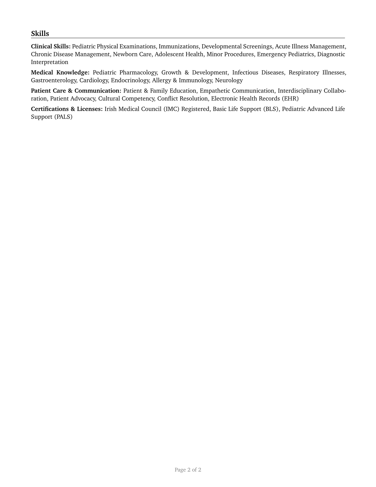 Pediatricians, General CV in English — page 2