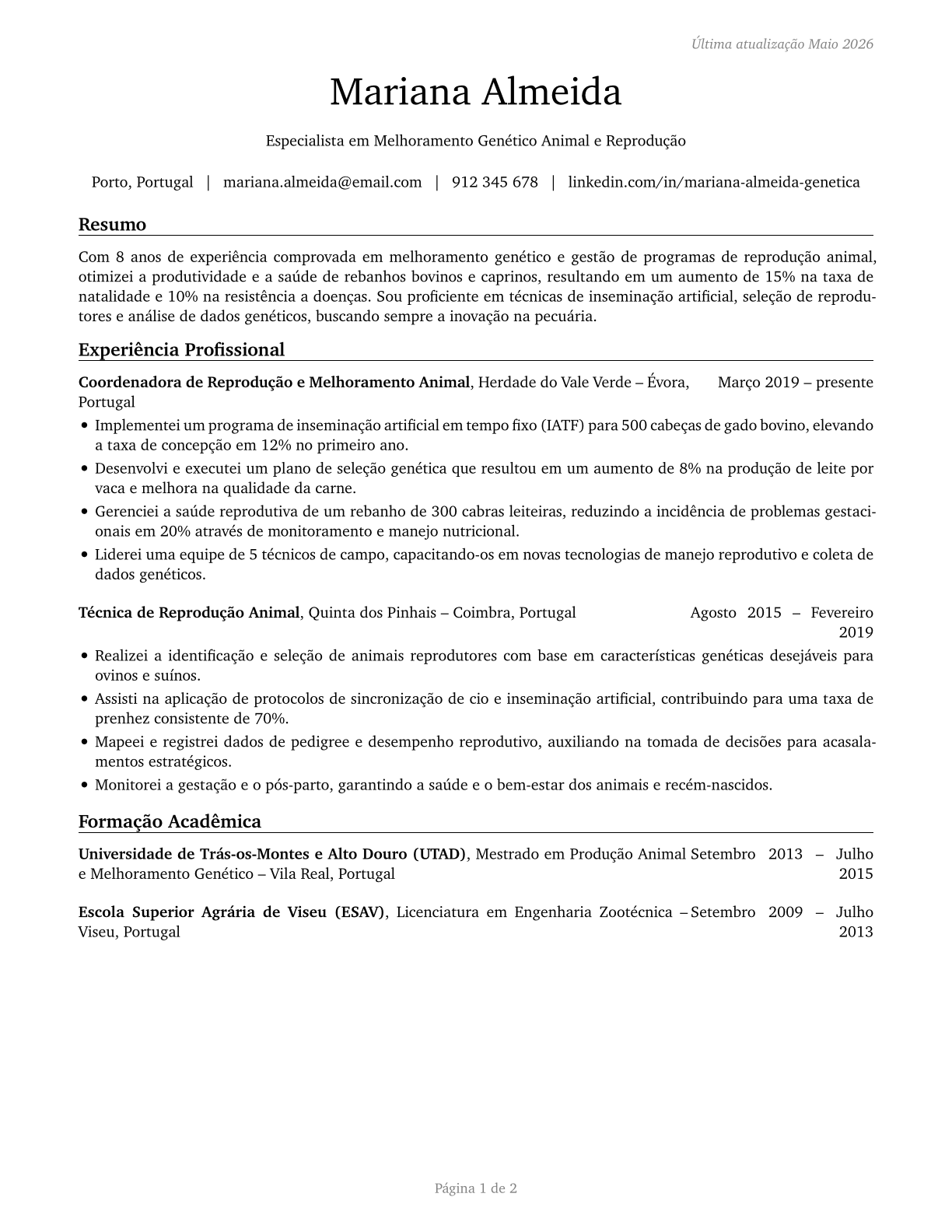 Animal Breeders CV in Portuguese — page 1