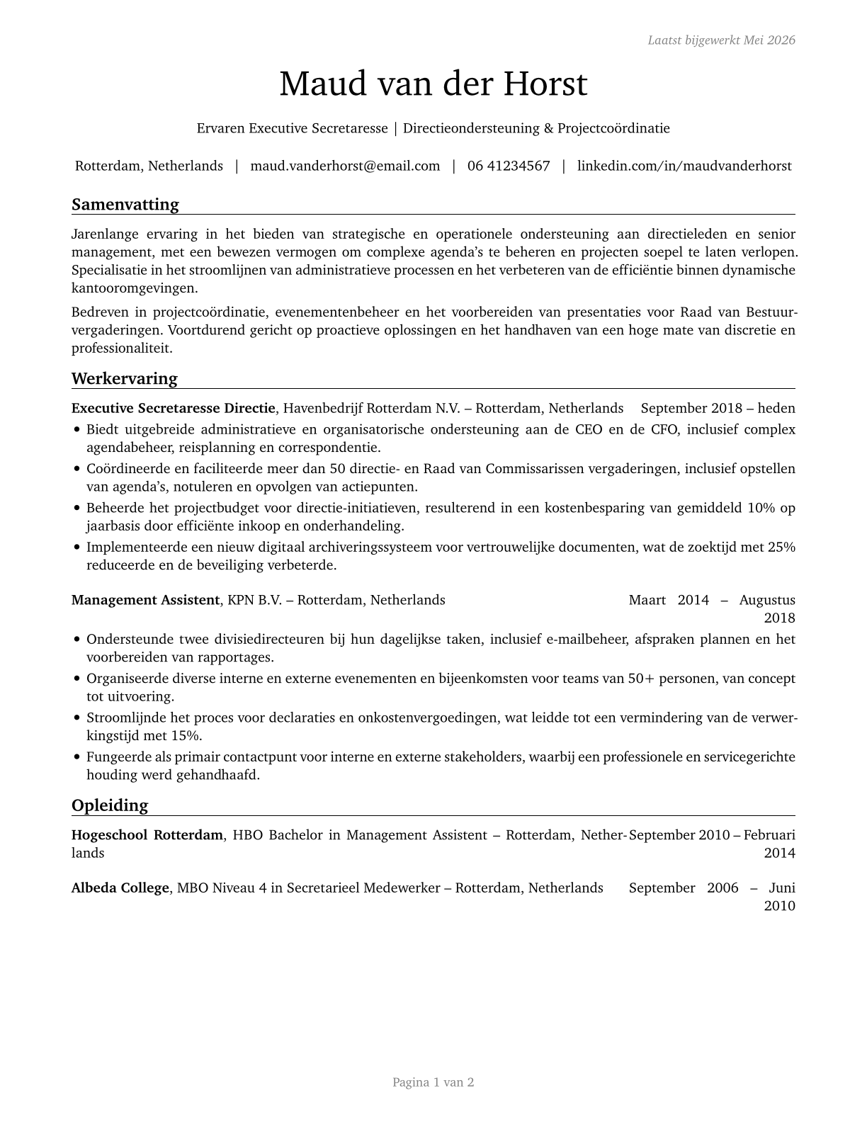 Executive Secretaries and Executive Administrative Assistants CV in Dutch — page 1