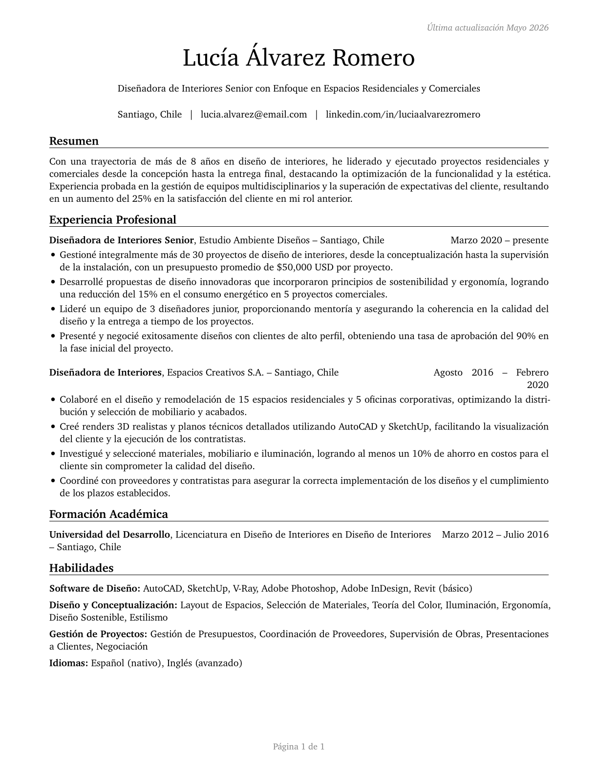Interior Designers CV in Spanish — page 1
