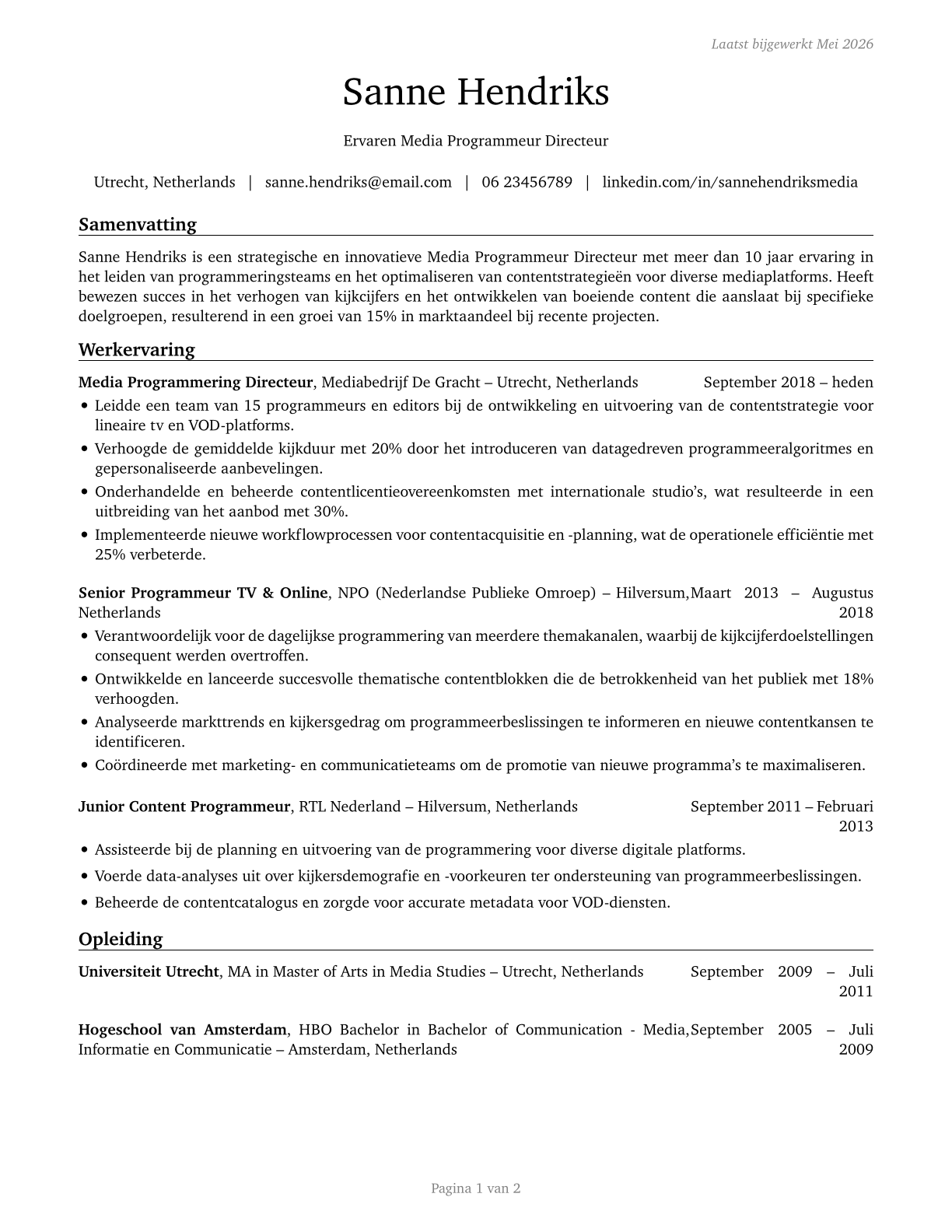 Media Programming Directors CV in Dutch — page 1