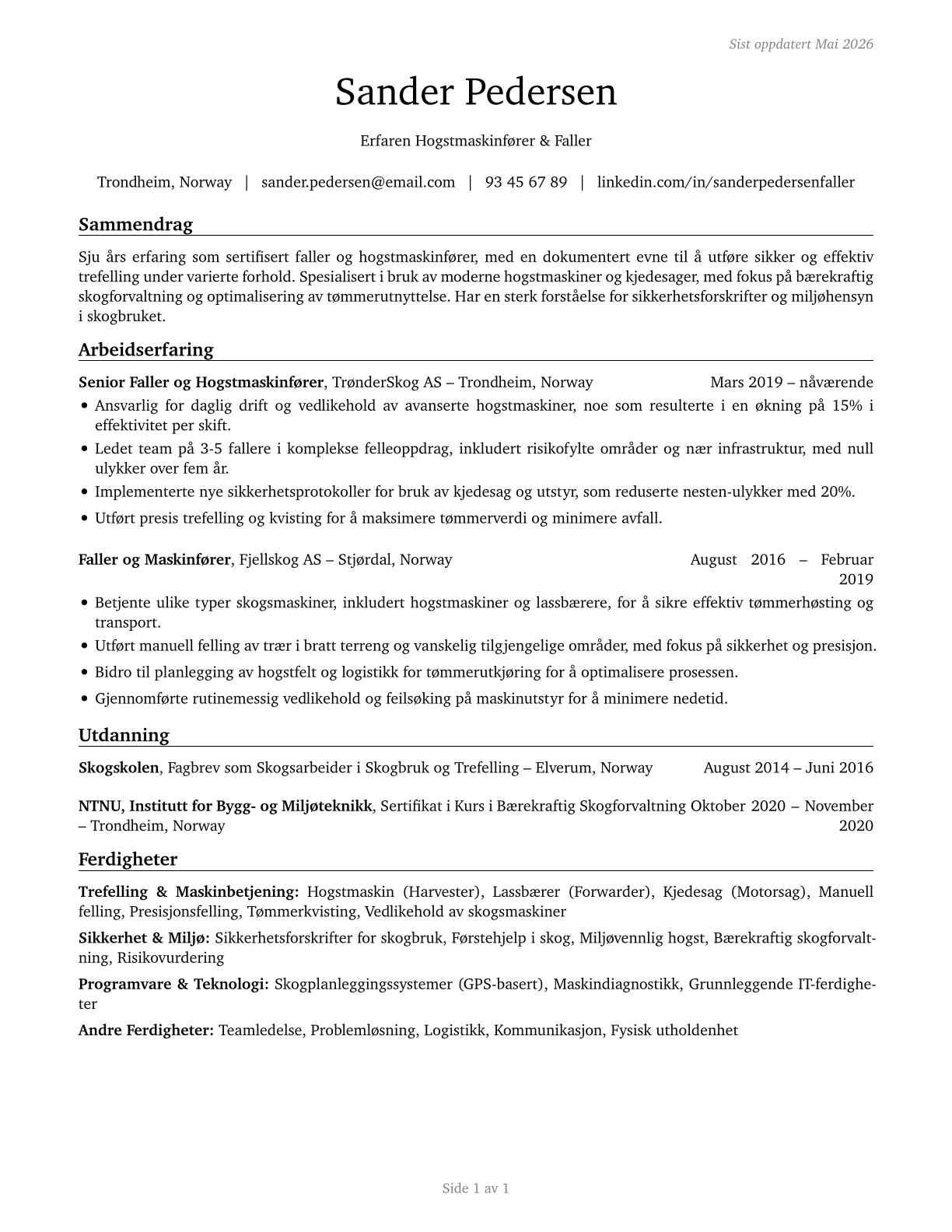 Fallers CV in Norwegian_bokmal — page 1