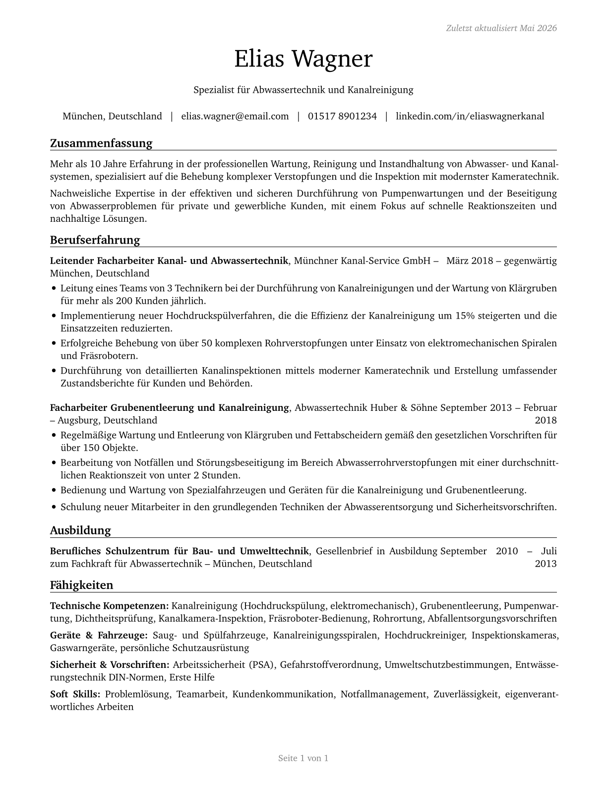 Septic Tank Servicers and Sewer Pipe Cleaners CV in German — page 1