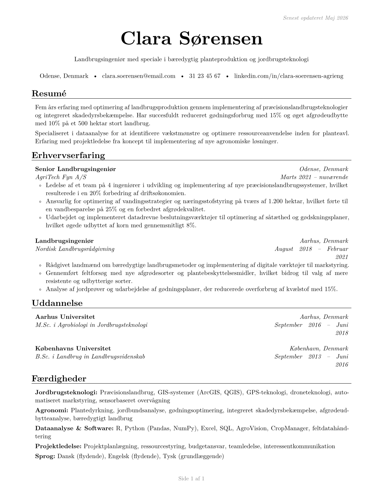 Agricultural Engineers CV in Danish — page 1