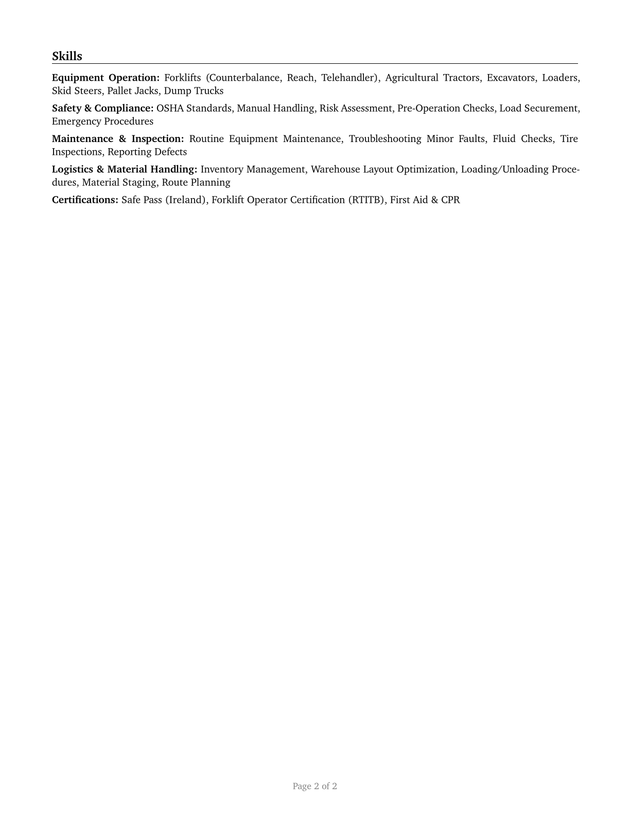 Industrial Truck and Tractor Operators CV in English — page 2