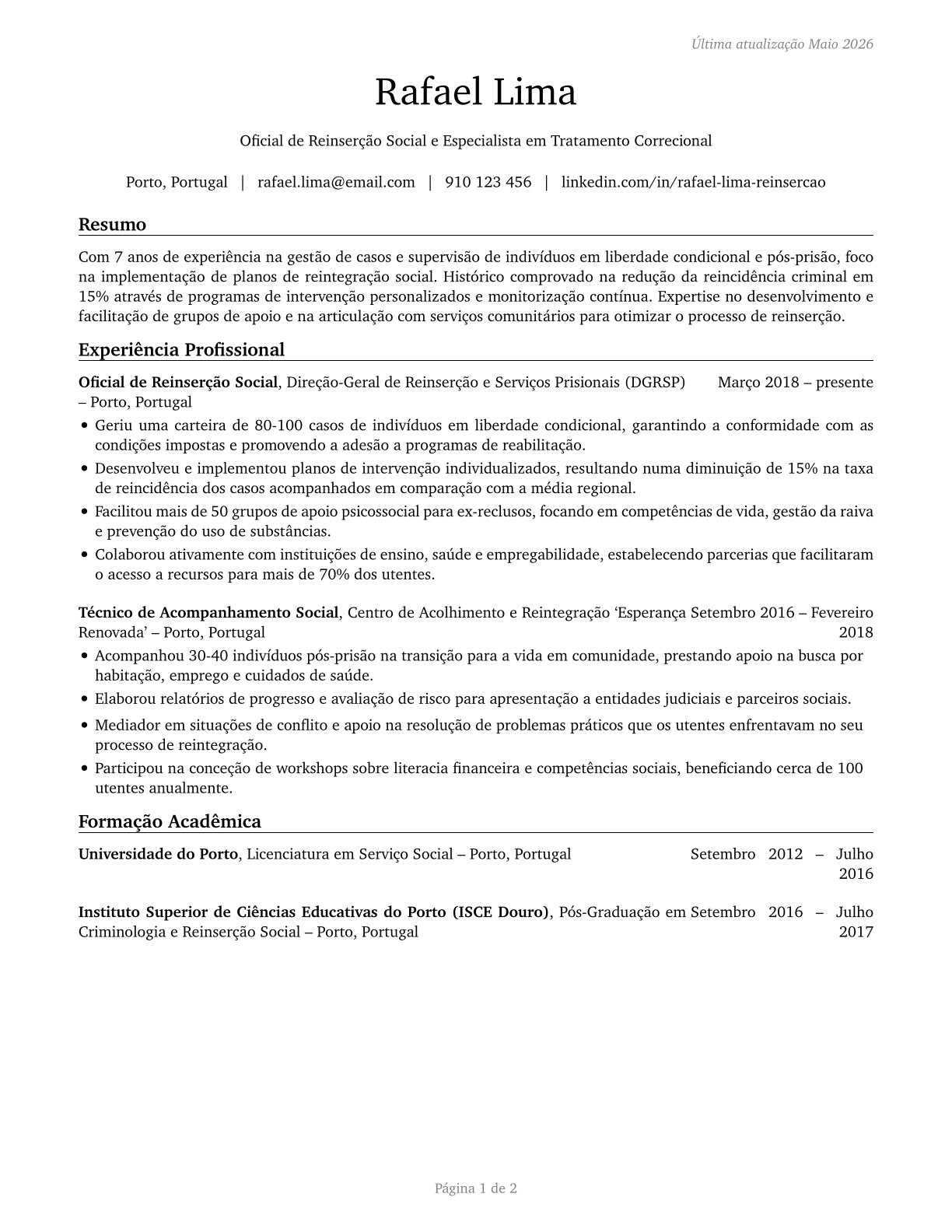 Probation Officers and Correctional Treatment Specialists CV in Portuguese — page 1