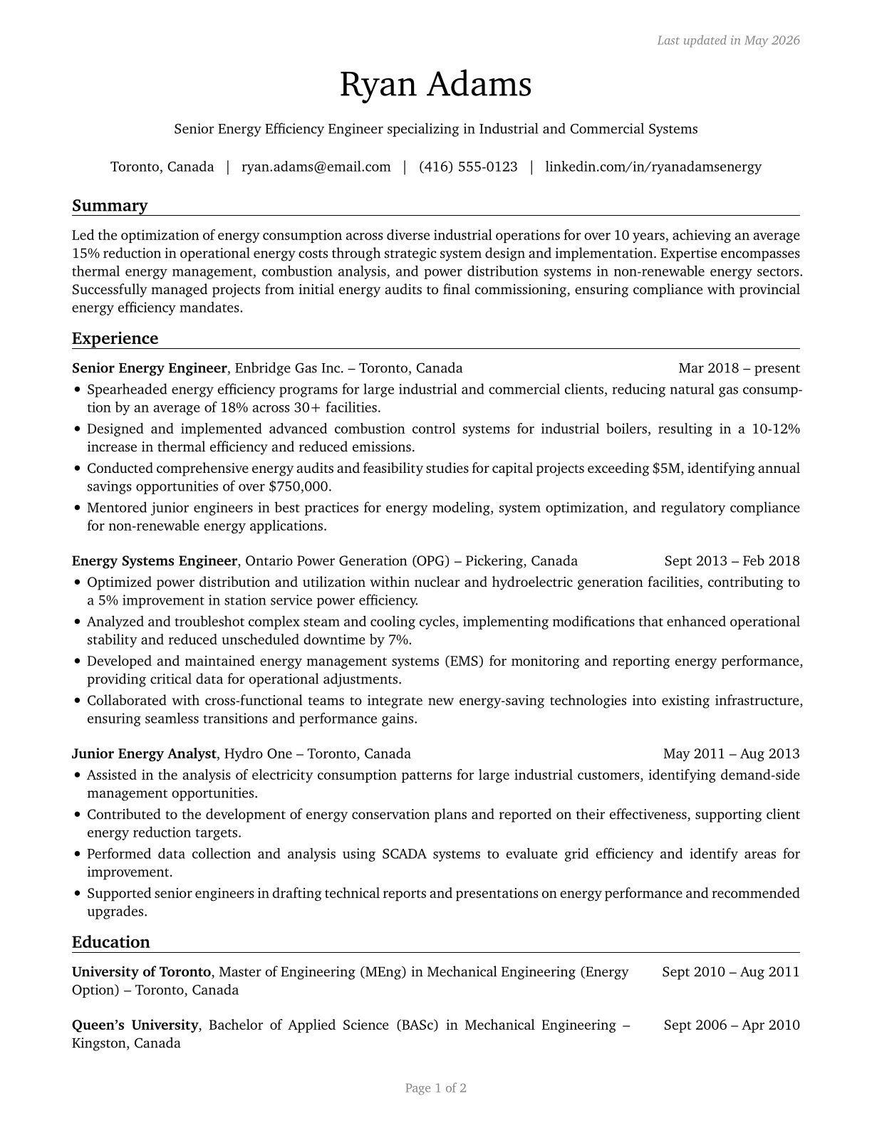Energy Engineers, Except Wind and Solar CV in English — page 1