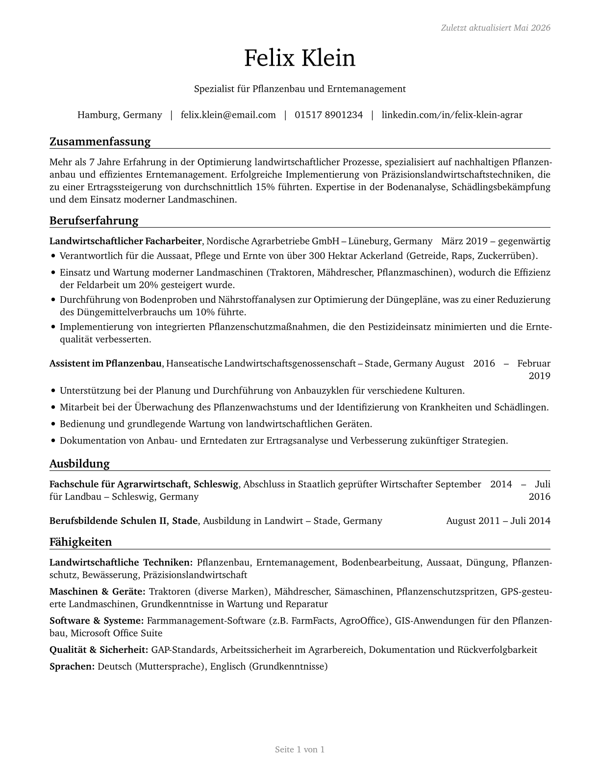Agricultural Workers, All Other CV in German — page 1