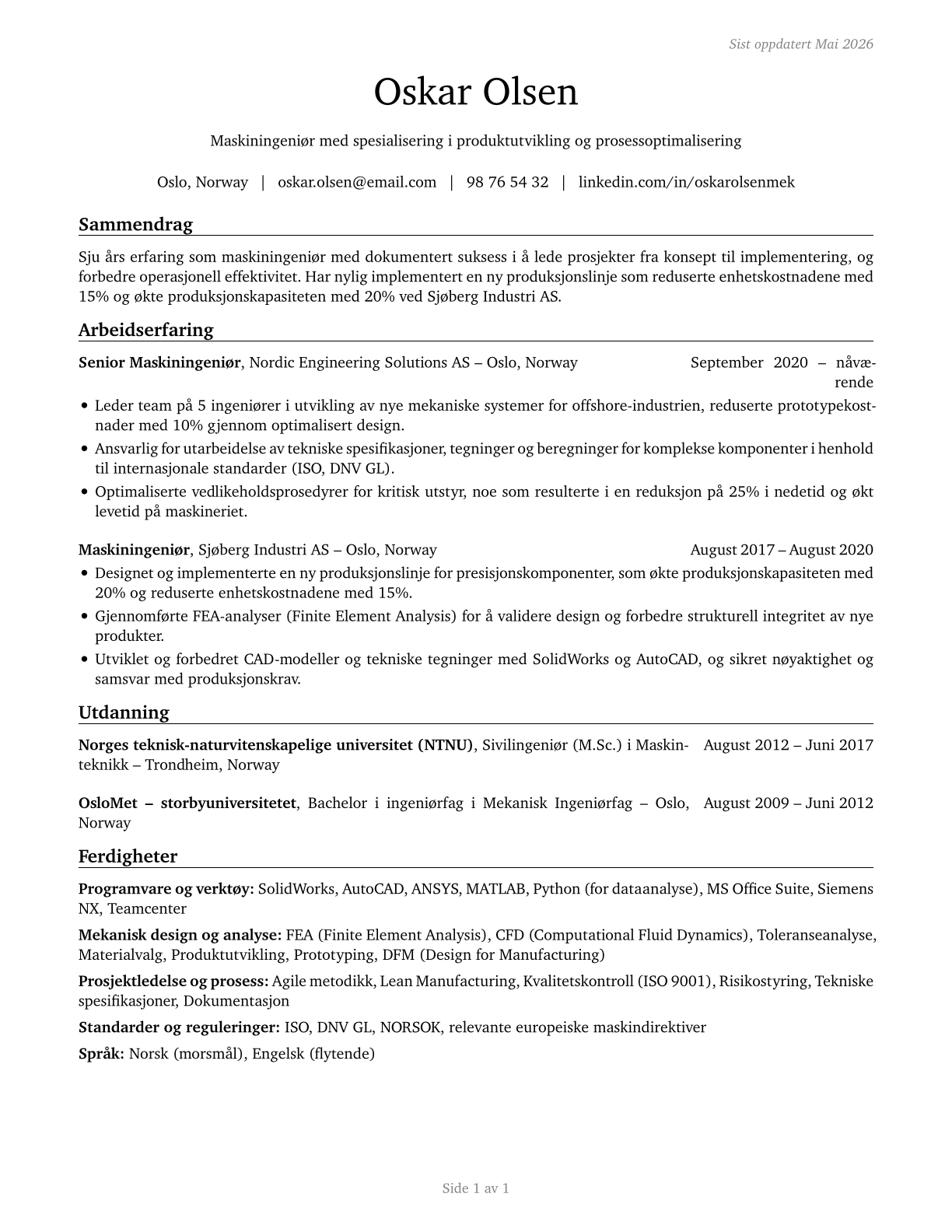 Mechanical Engineers CV in Norwegian_bokmal — page 1