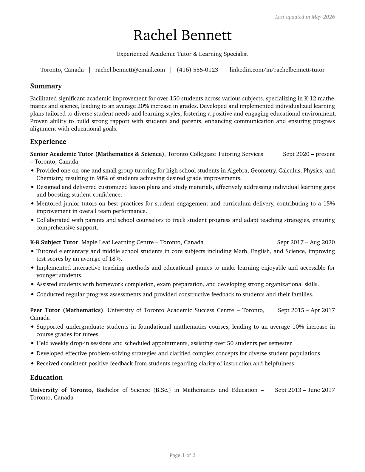 Tutors CV in English — page 1