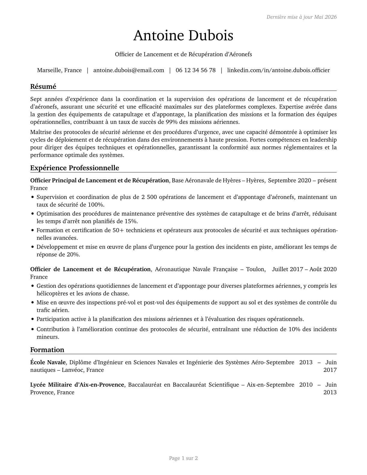 Aircraft Launch and Recovery Officers CV in French — page 1