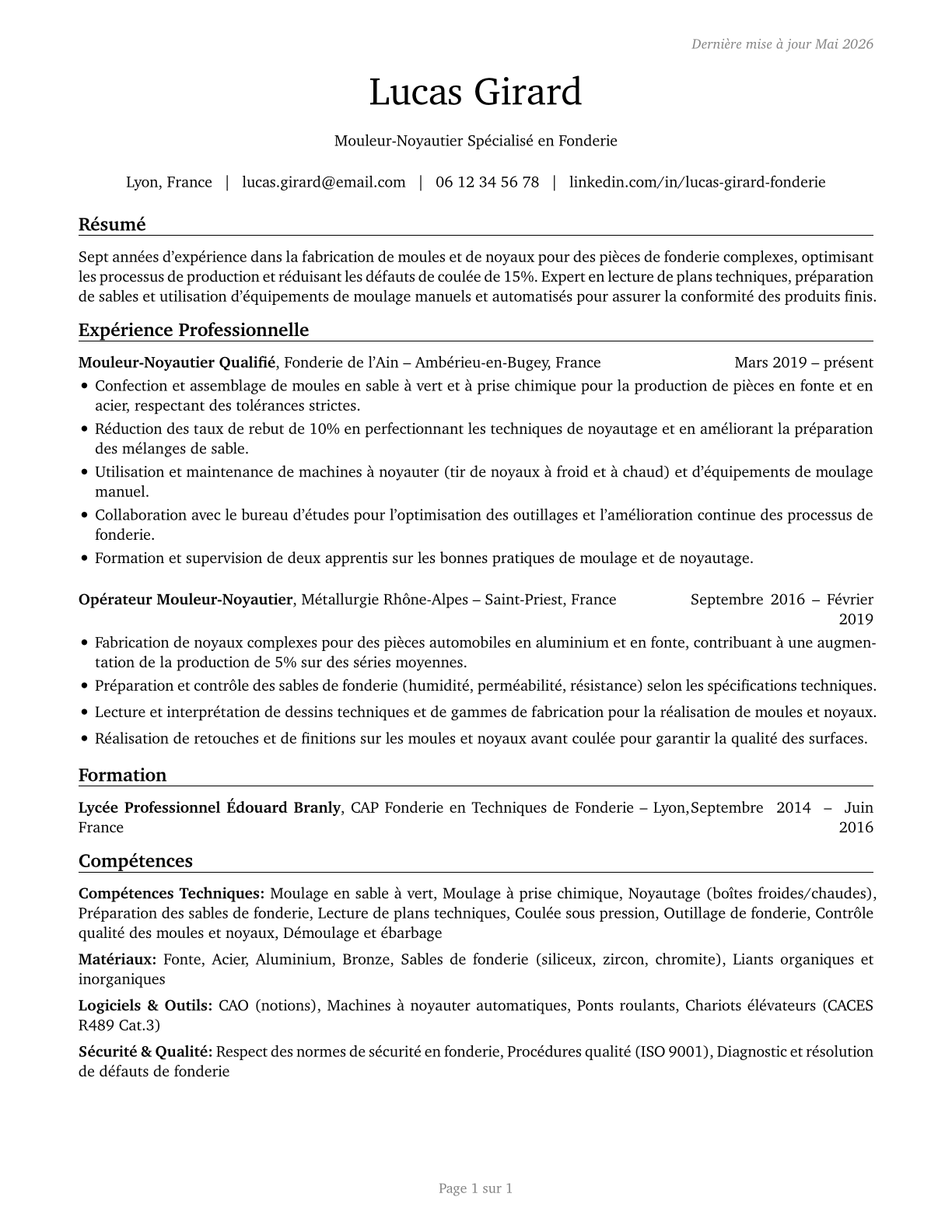 Foundry Mold and Coremakers CV in French — page 1