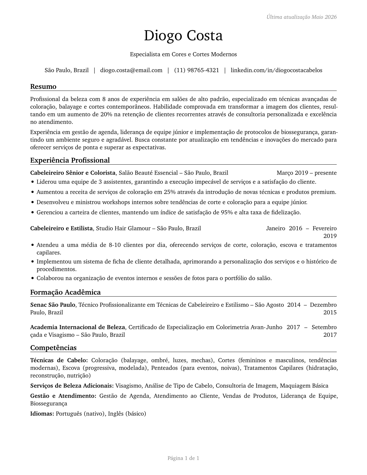 Hairdressers, Hairstylists, and Cosmetologists CV in Portuguese — page 1