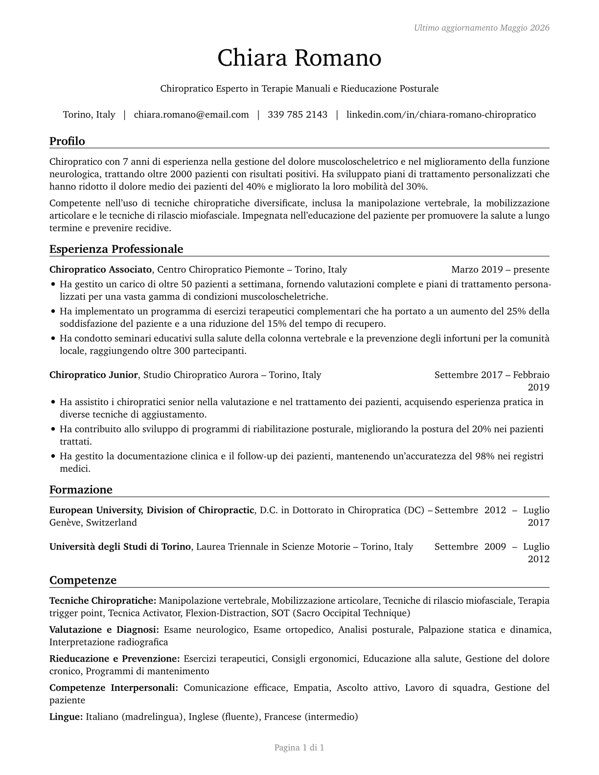Chiropractors CV in Italian — page 1