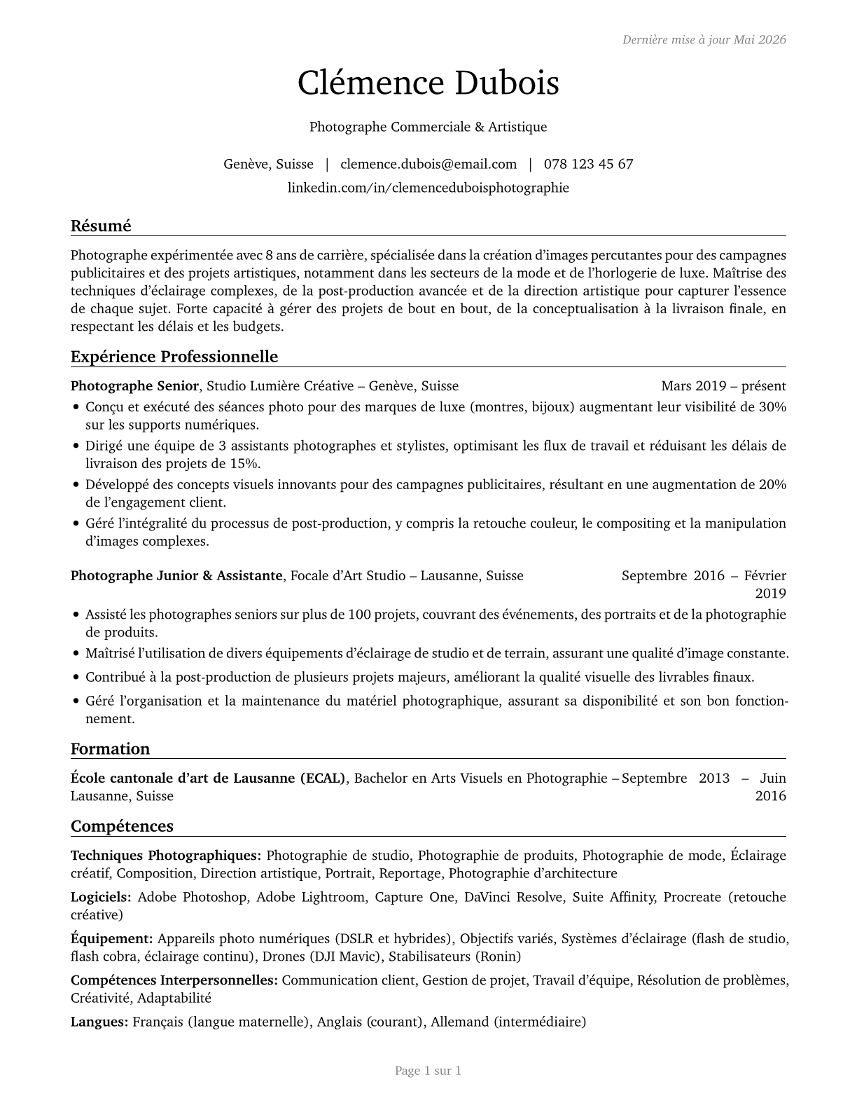 Photographers CV in French — page 1
