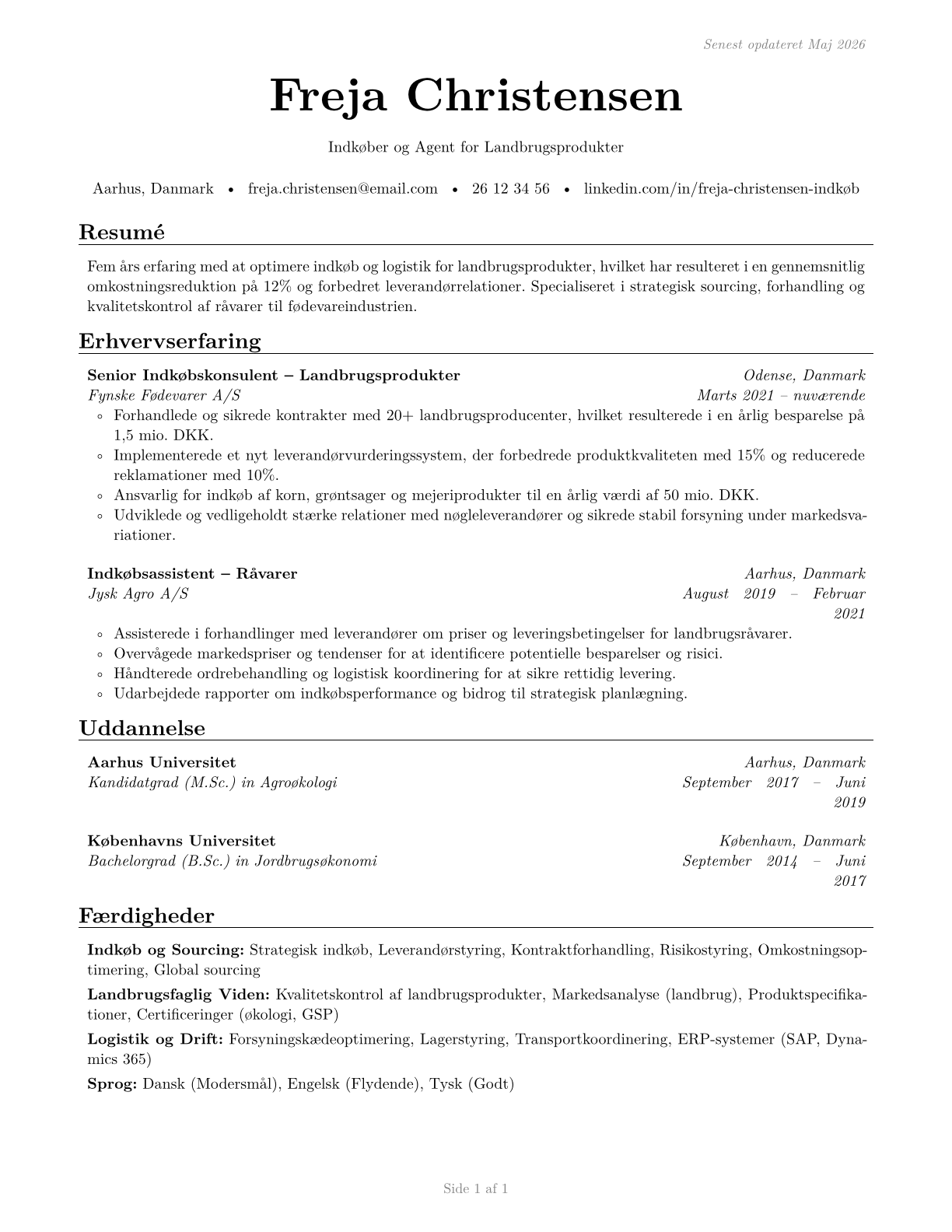 Buyers and Purchasing Agents, Farm Products CV in Danish — page 1