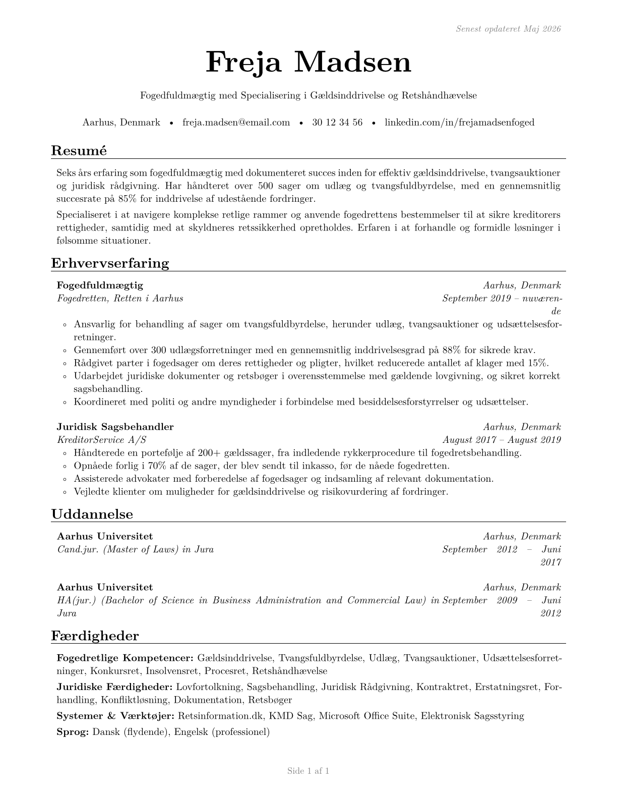 Bailiffs CV in Danish — page 1