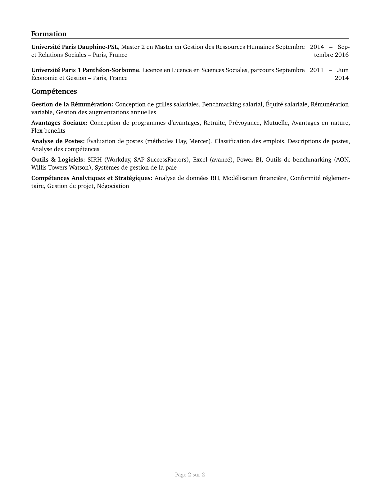 Compensation, Benefits, and Job Analysis Specialists CV in French — page 2