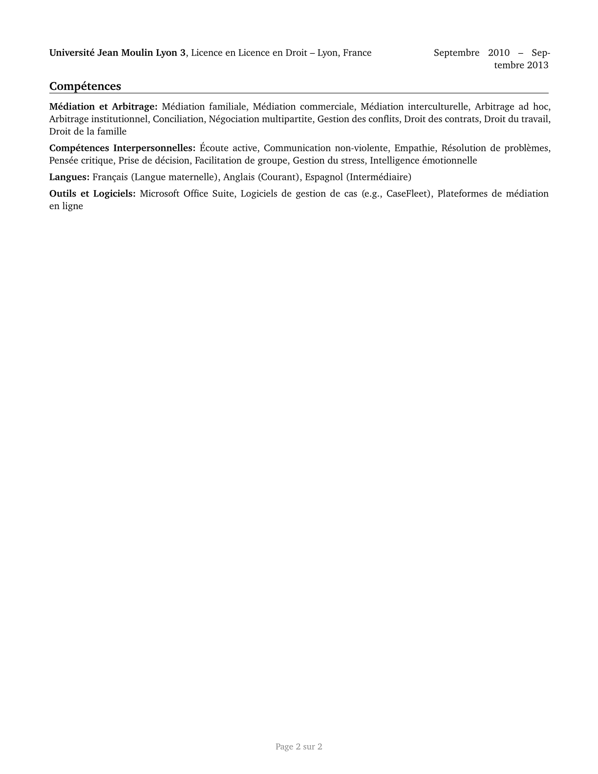 Arbitrators, Mediators, and Conciliators CV in French — page 2