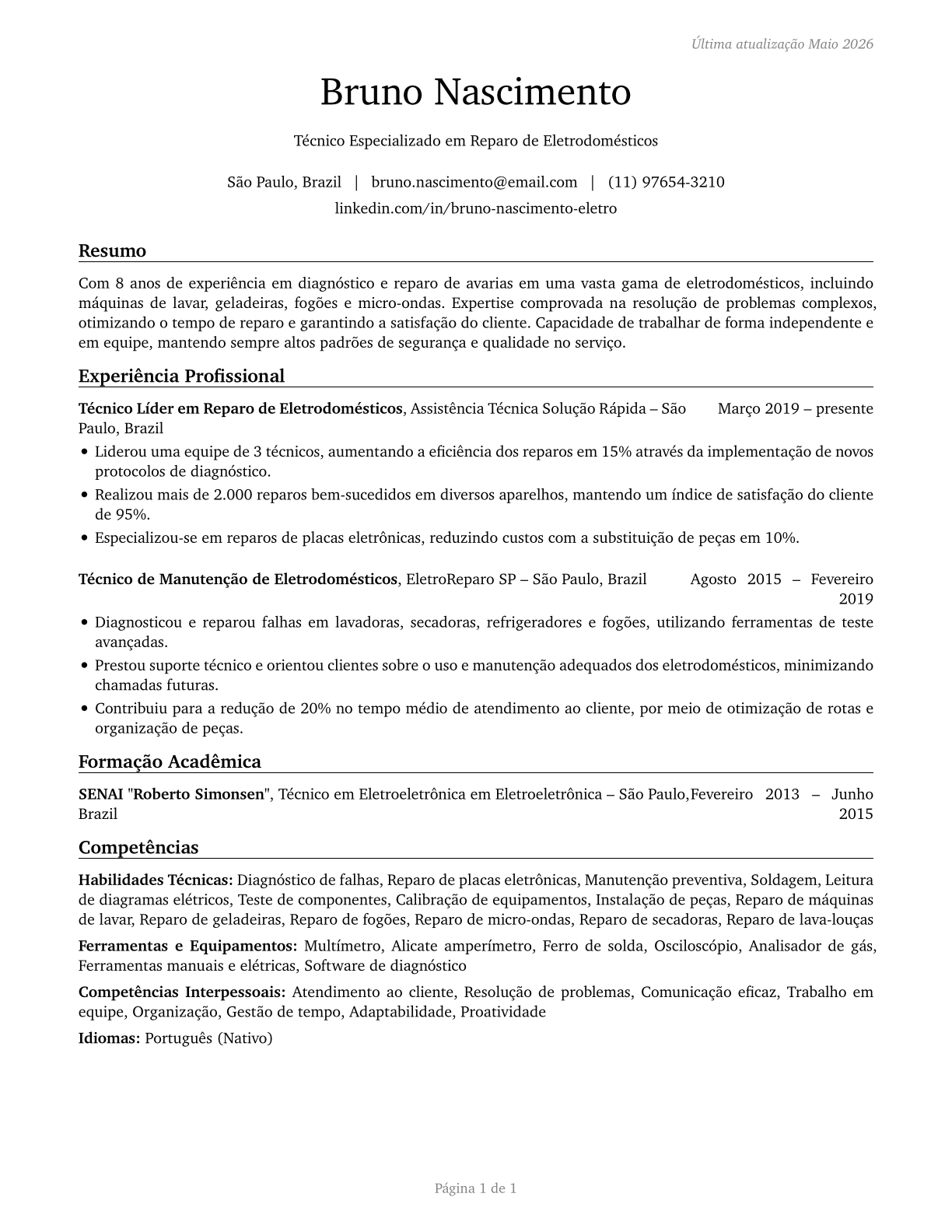 Home Appliance Repairers CV in Portuguese — page 1