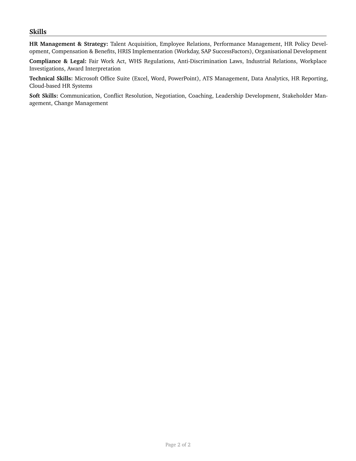 Human Resources Managers CV in English — page 2