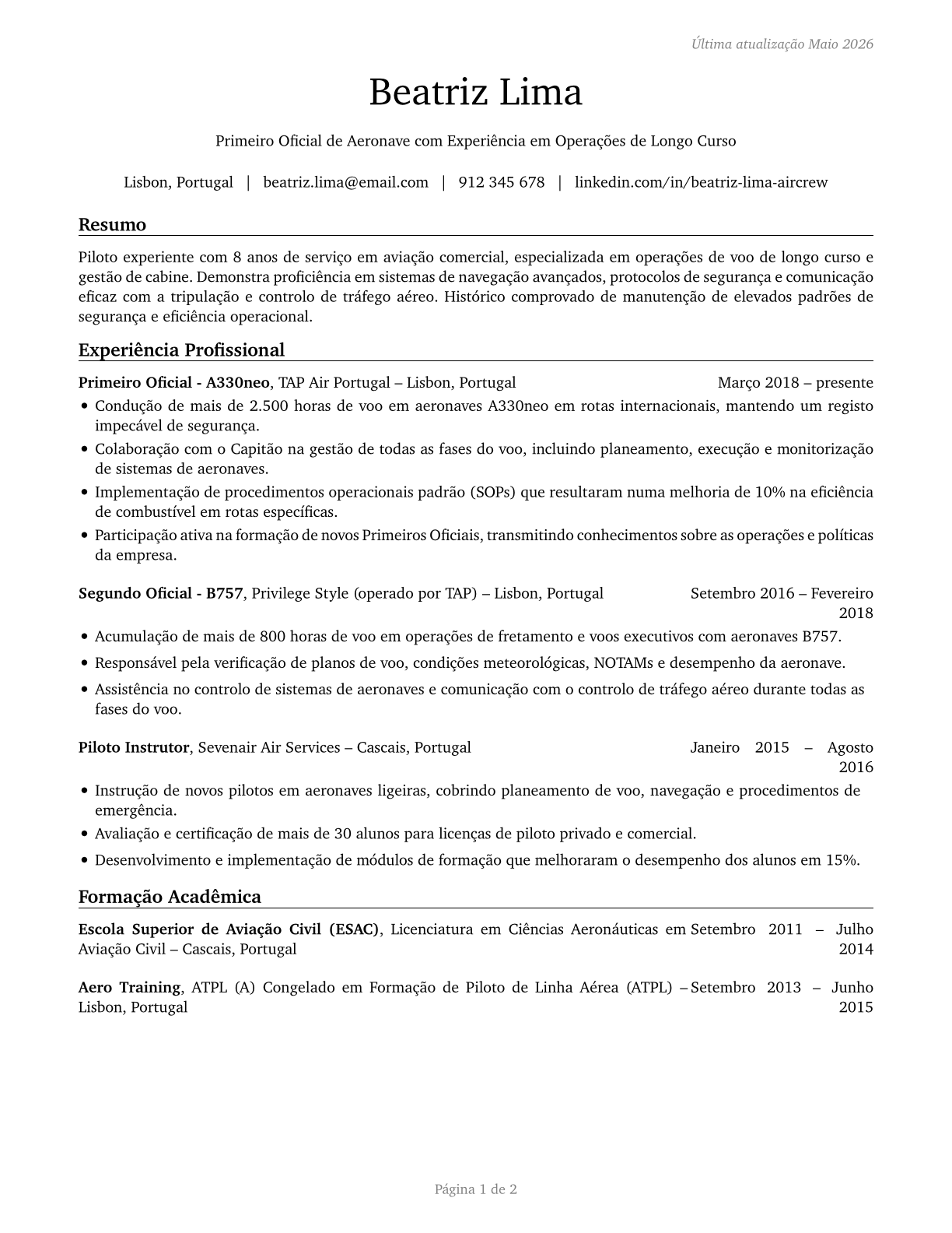 Air Crew Officers CV in Portuguese — page 1