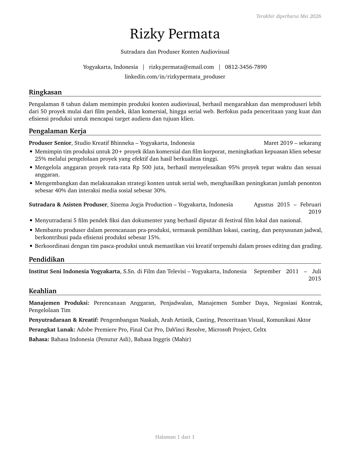 Producers and Directors CV in Indonesian — page 1