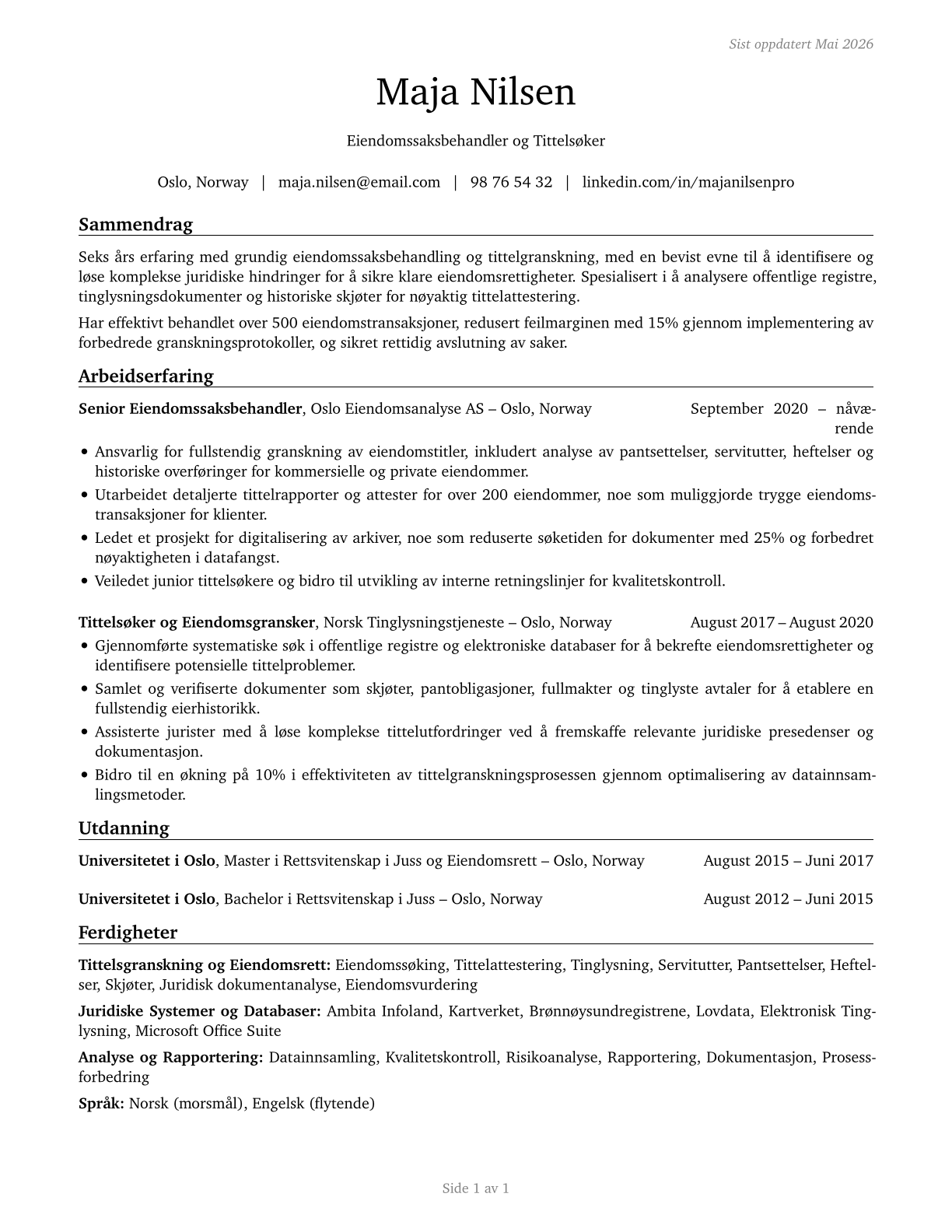 Title Examiners, Abstractors, and Searchers CV in Norwegian_bokmal — page 1
