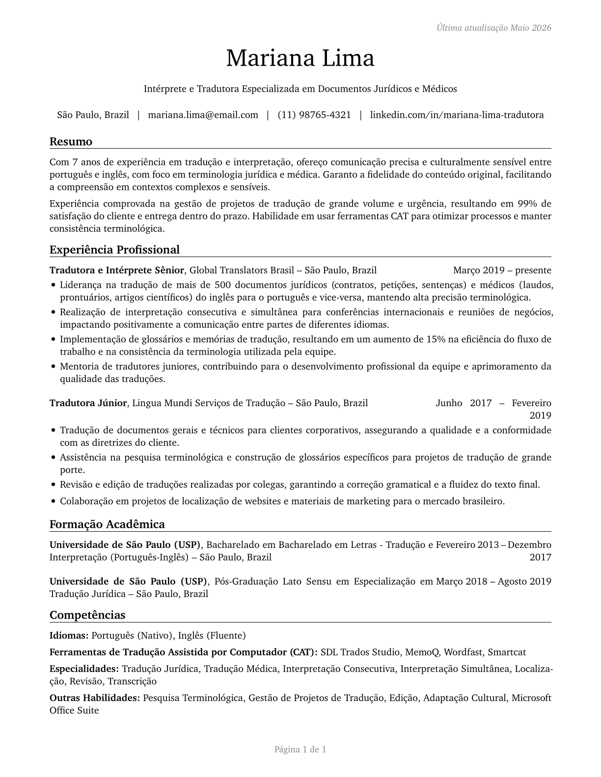 Interpreters and Translators CV in Portuguese — page 1