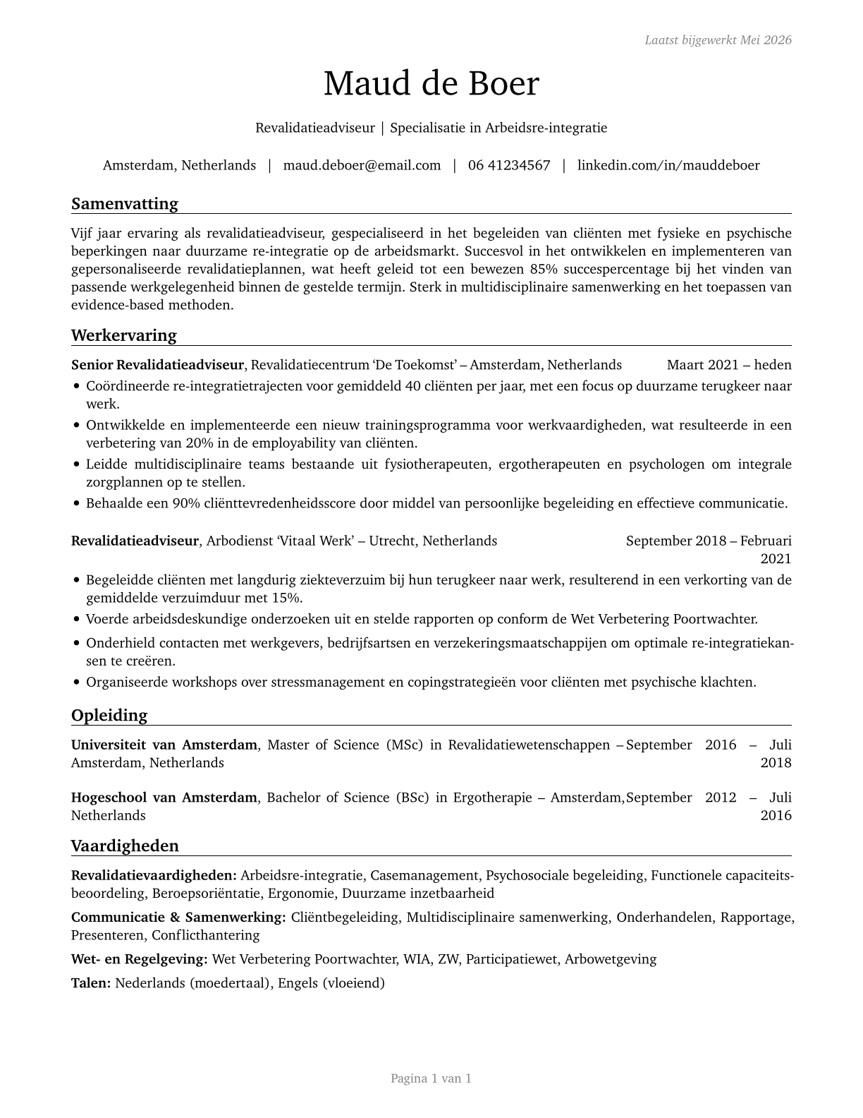 Rehabilitation Counselors CV in Dutch — page 1