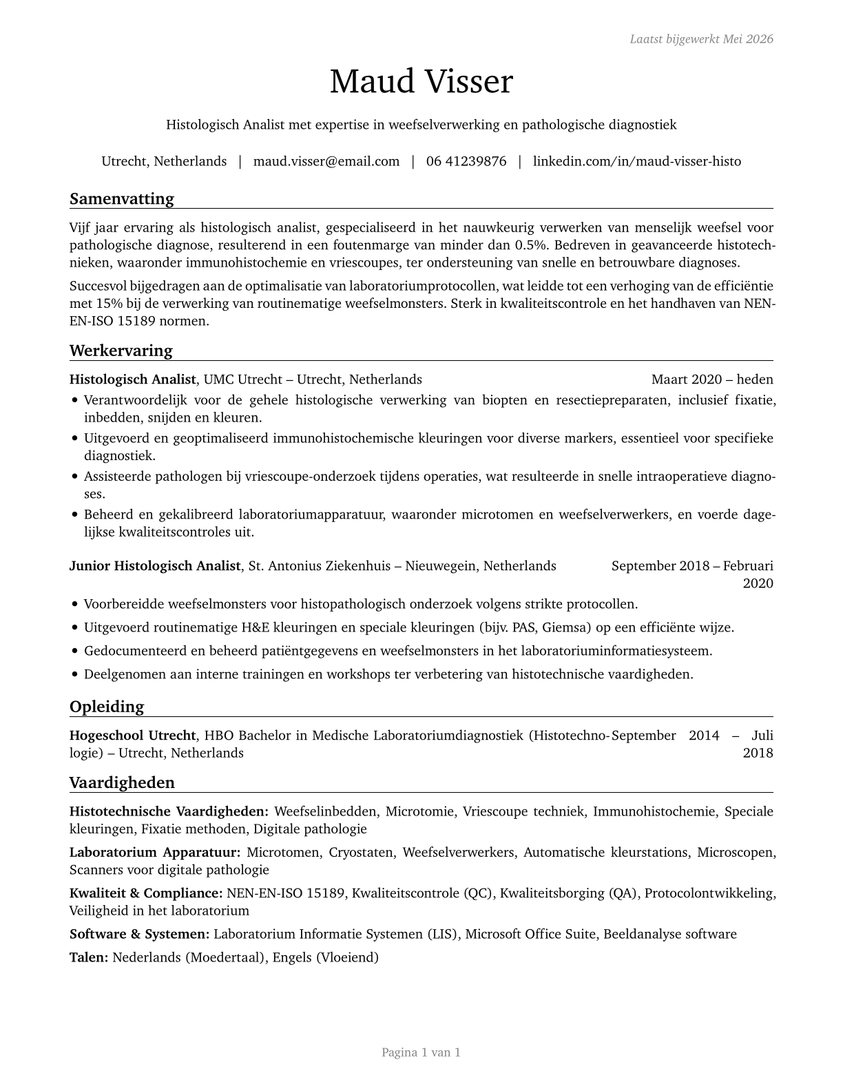 Histology Technicians CV in Dutch — page 1