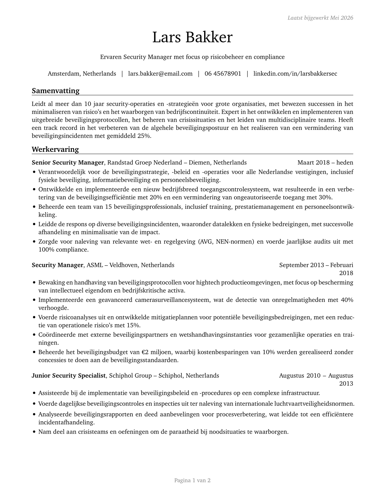 Security Managers CV in Dutch — page 1