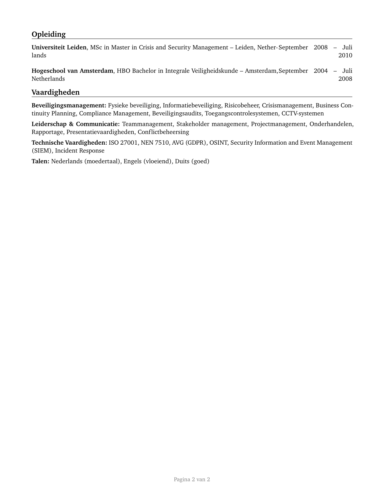 Security Managers CV in Dutch — page 2