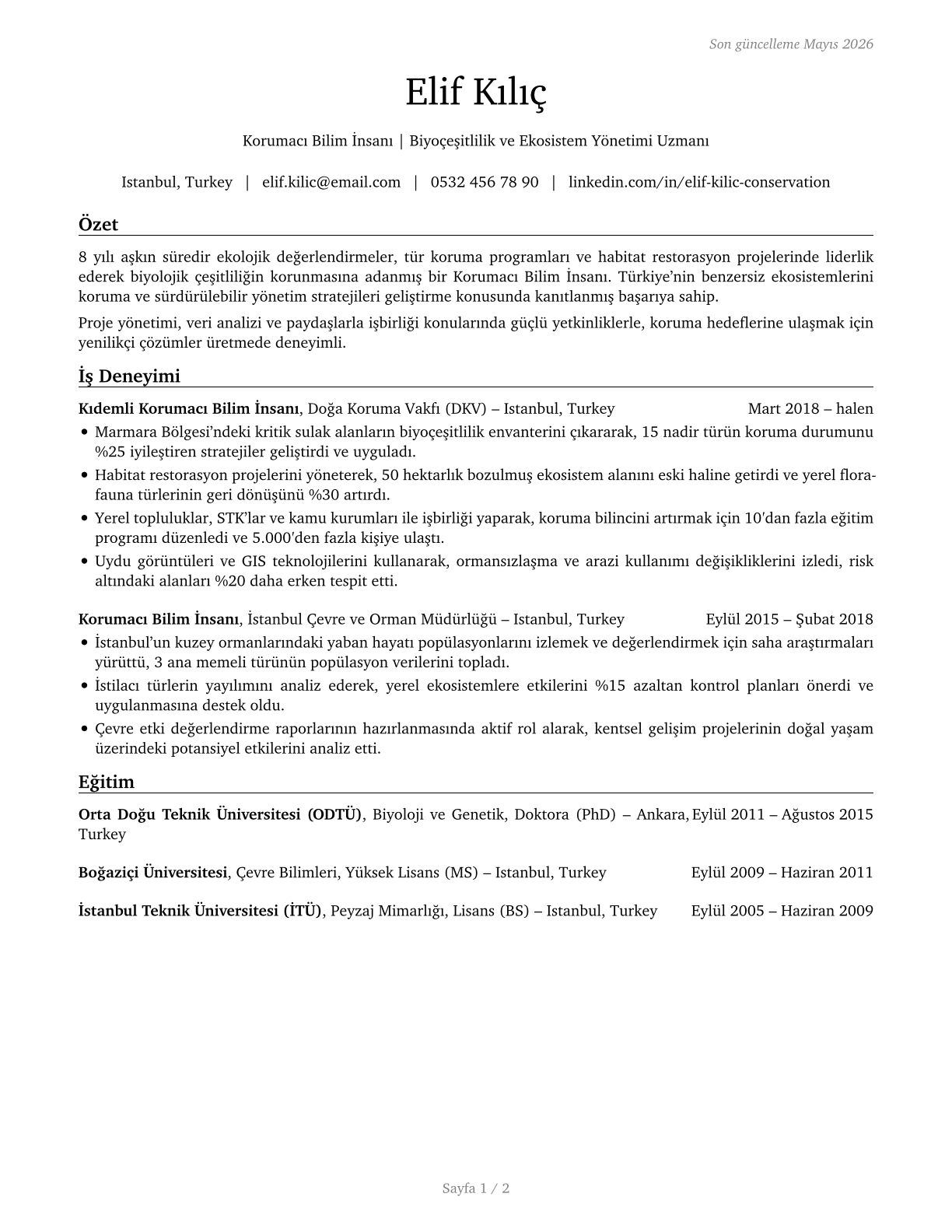 Conservation Scientists CV in Turkish — page 1