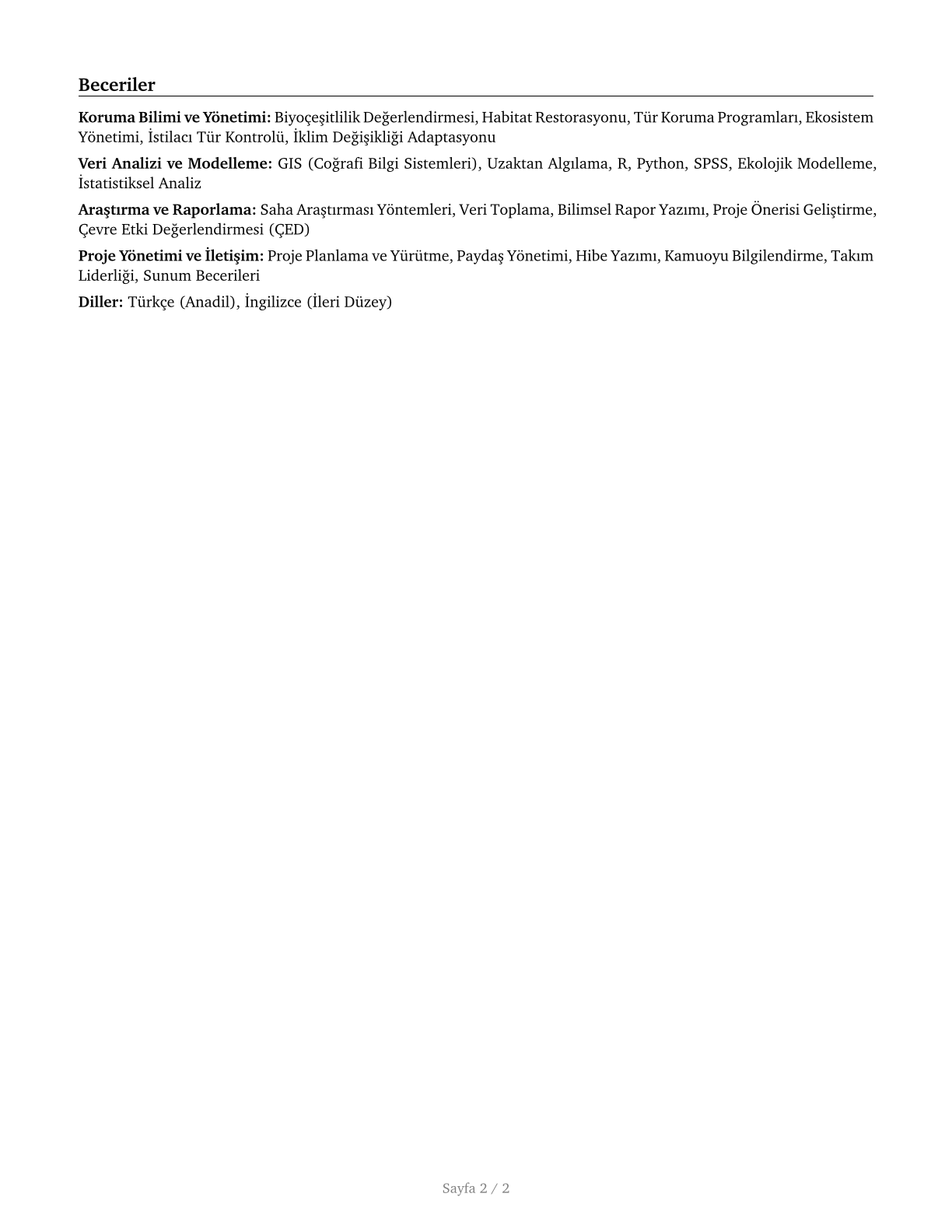 Conservation Scientists CV in Turkish — page 2