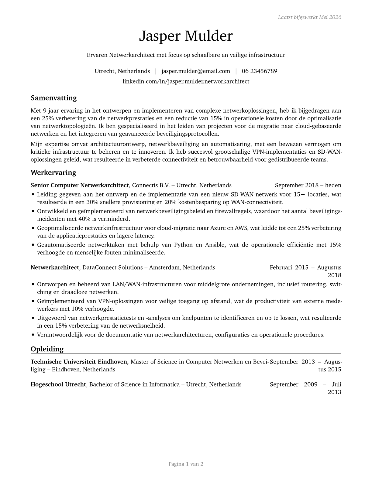 Computer Network Architects CV in Dutch — page 1