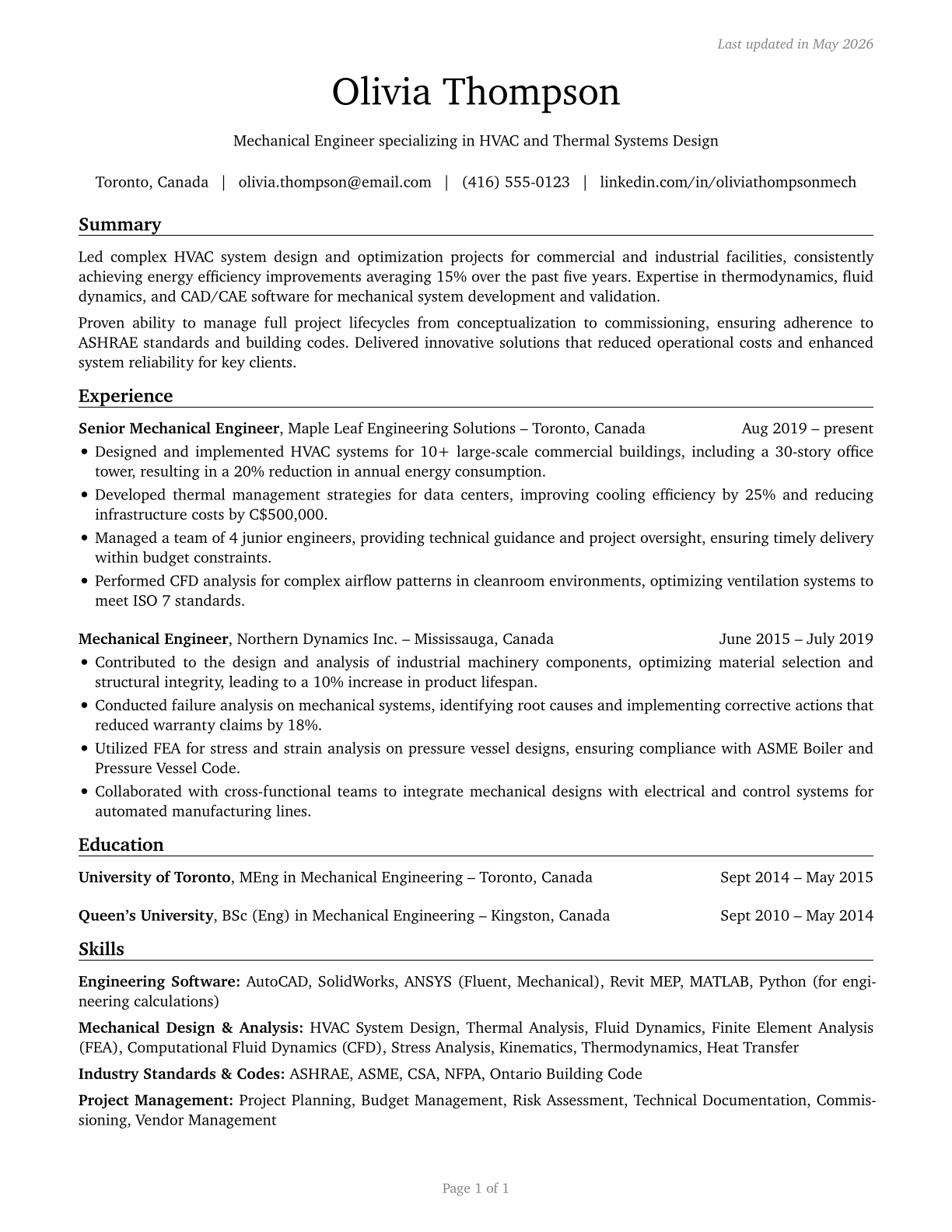 Mechanical Engineers CV in English — page 1