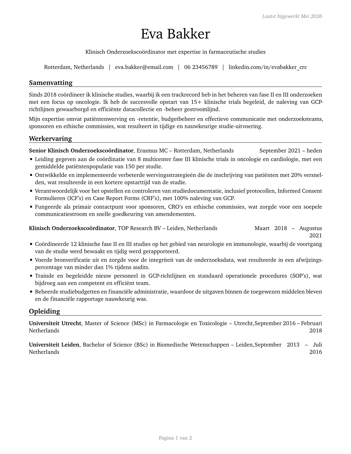 Clinical Research Coordinators CV in Dutch — page 1