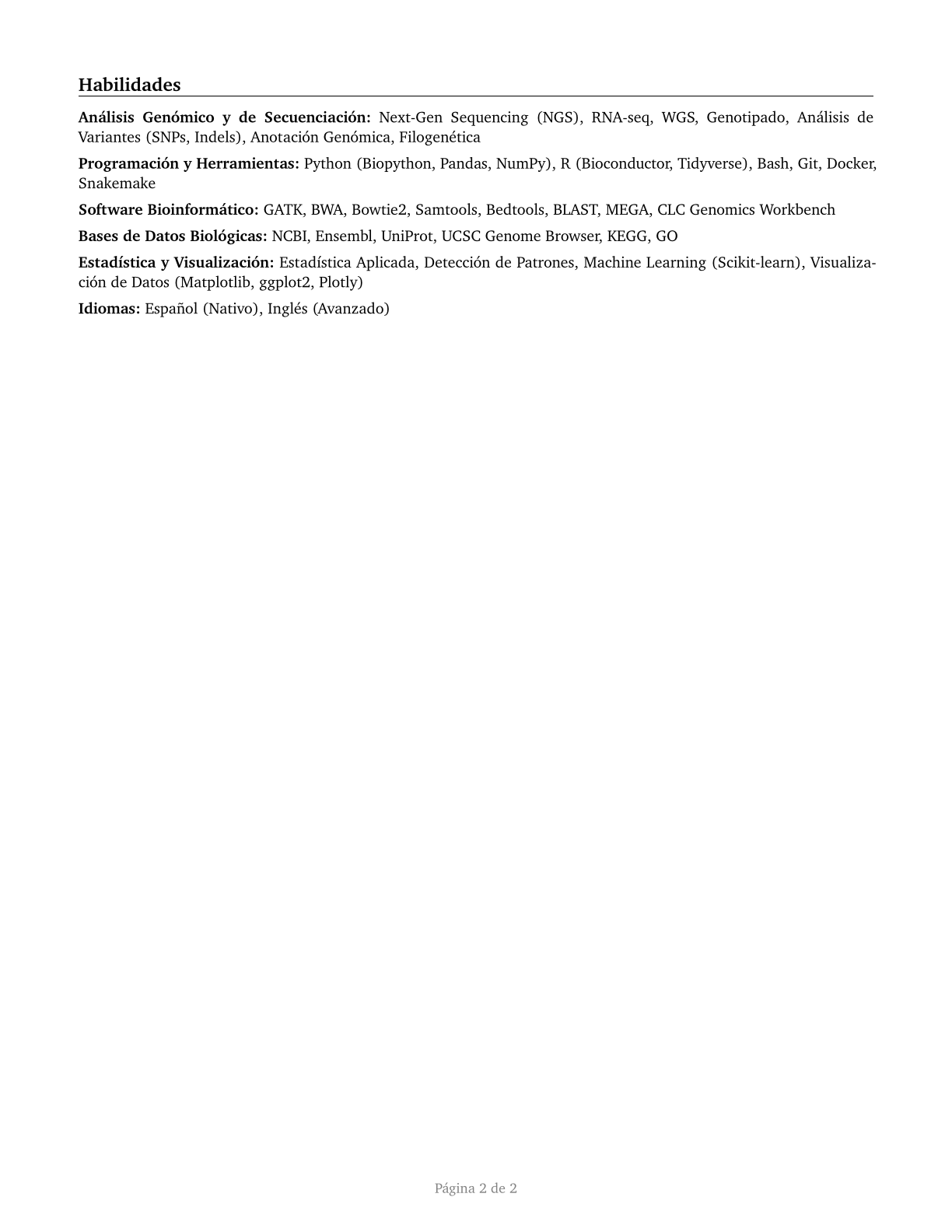 Bioinformatics Technicians CV in Spanish — page 2