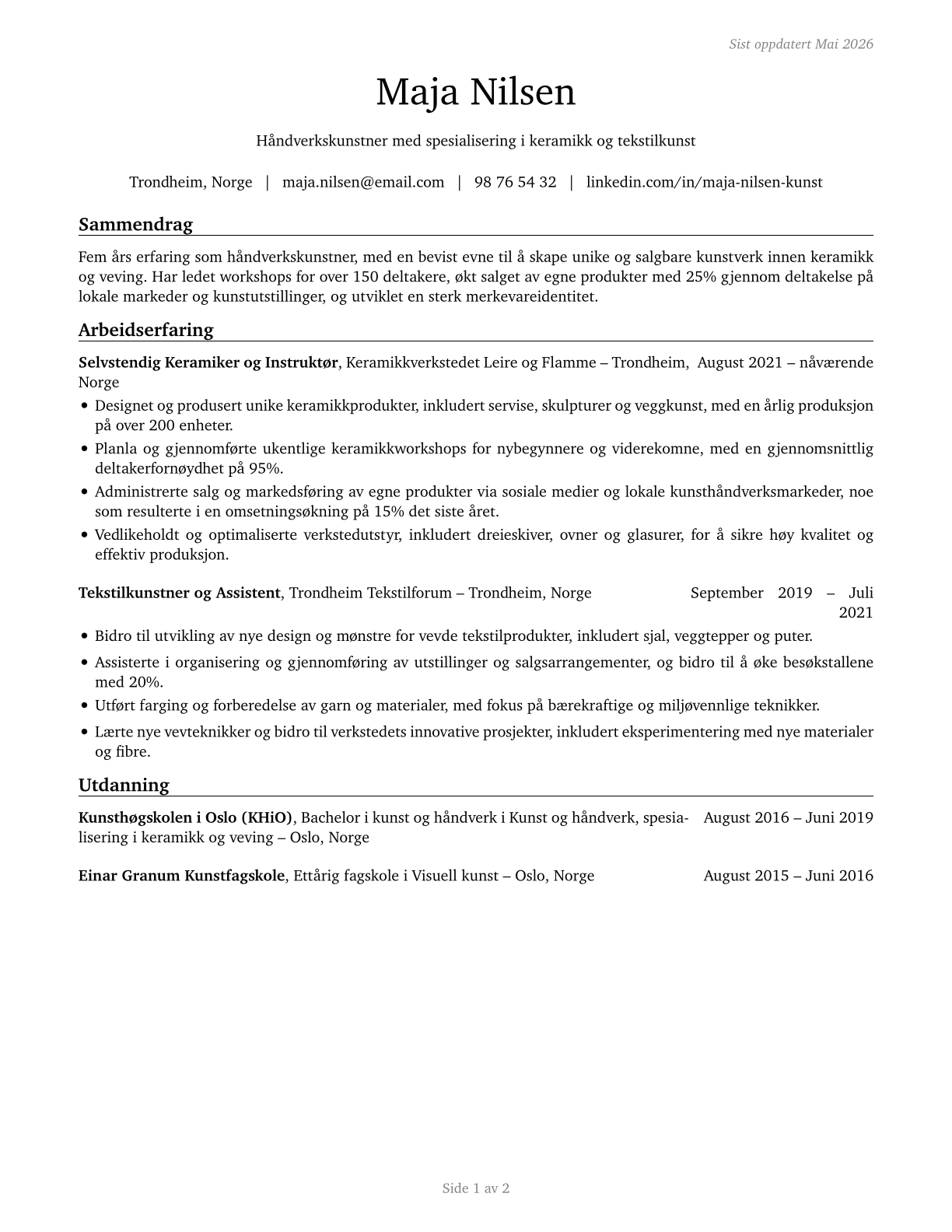 Craft Artists CV in Norwegian_bokmal — page 1