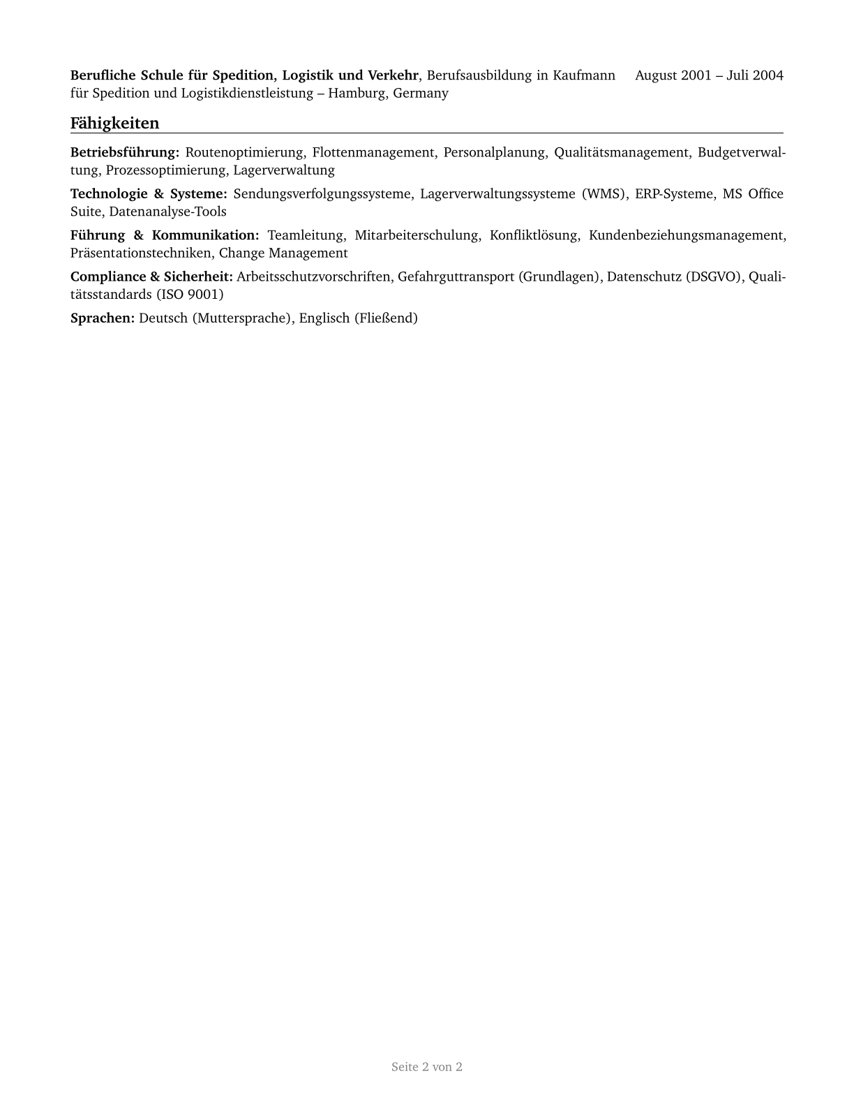 Postmasters and Mail Superintendents CV in German — page 2