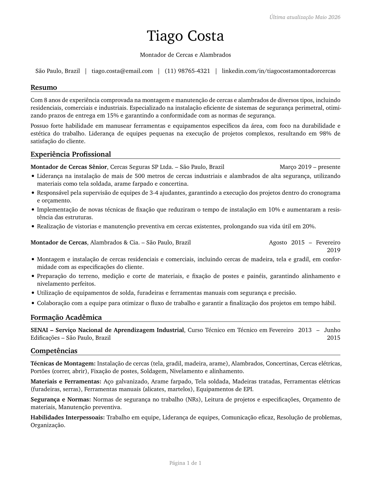 Fence Erectors CV in Portuguese — page 1